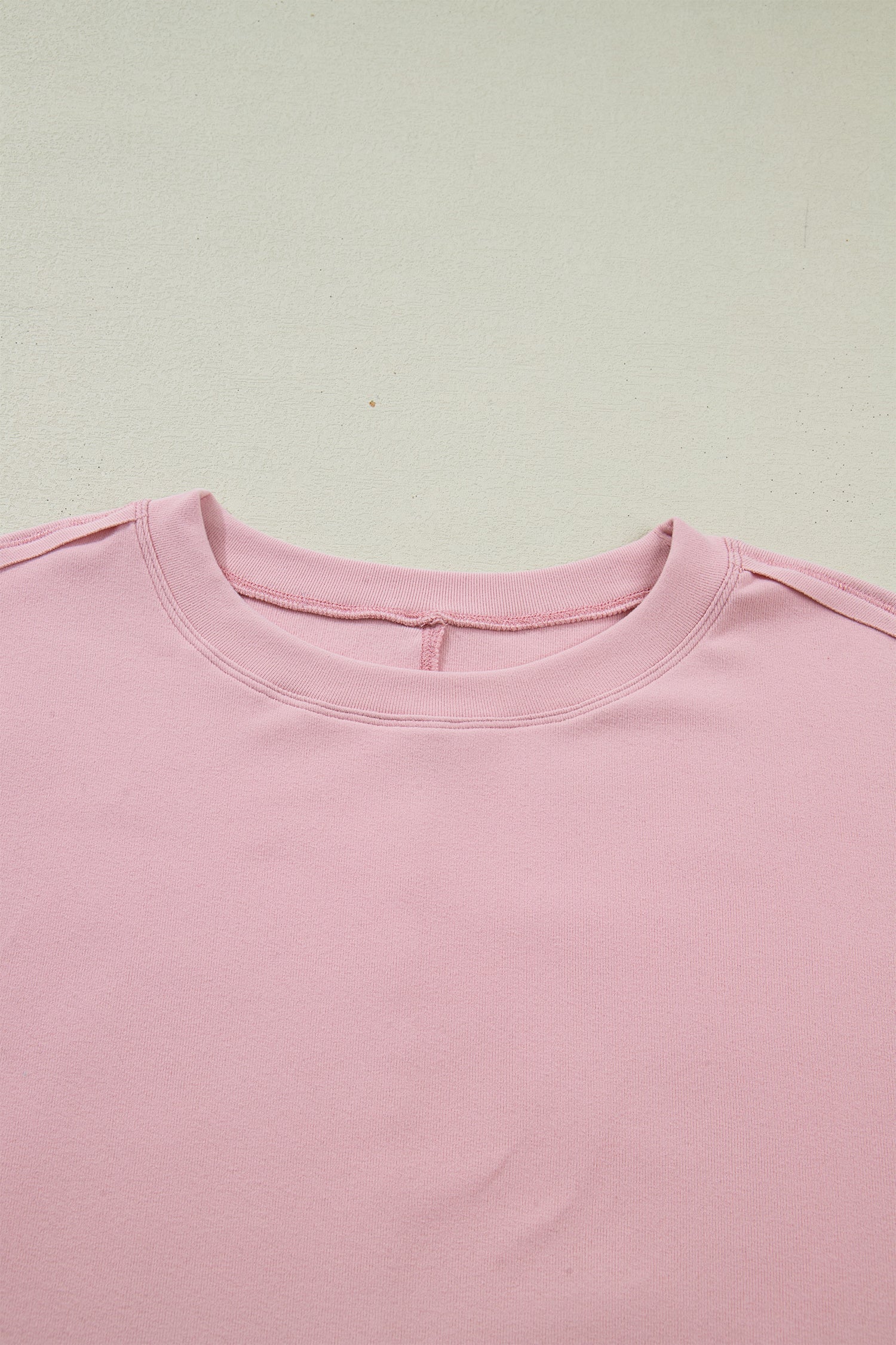 Light Pink Solid Color Bow Textured Patchwork Long Sleeve Tee - Image 13