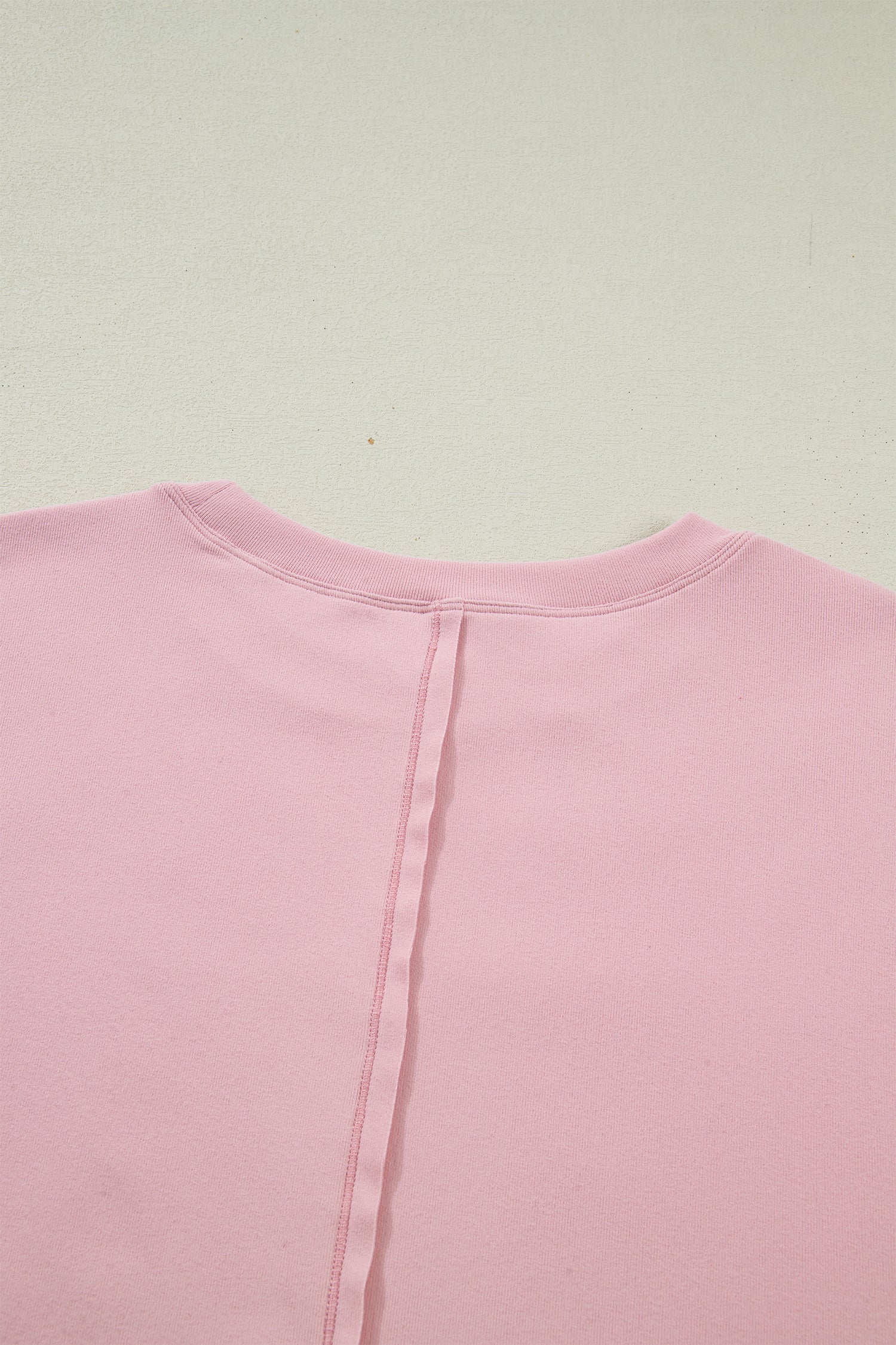 Light Pink Solid Color Bow Textured Patchwork Long Sleeve Tee - Image 17