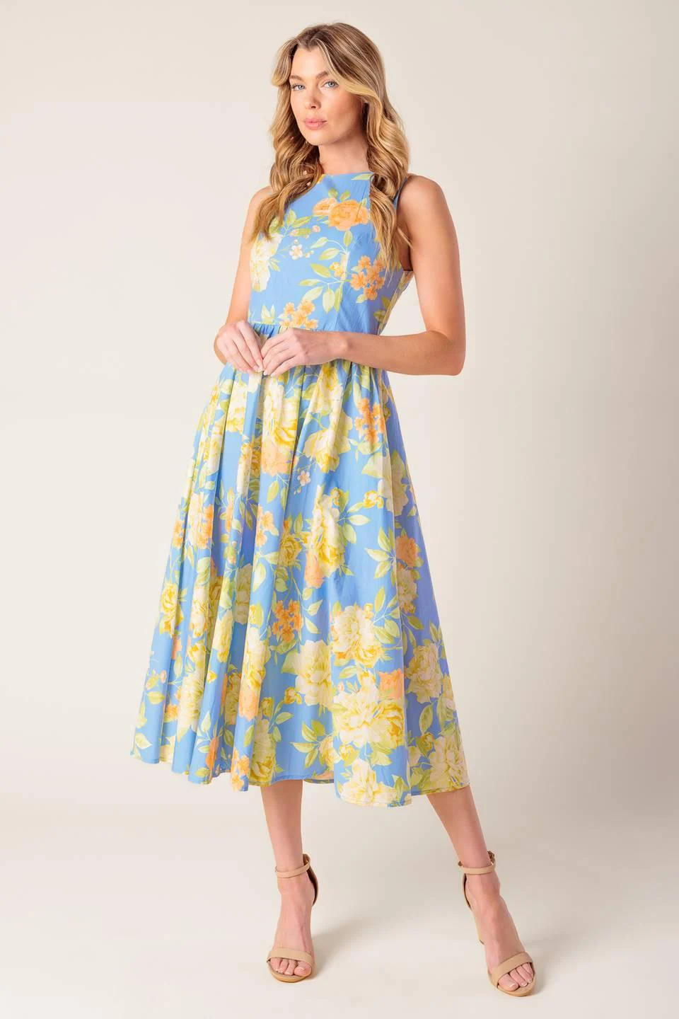 Like Magic Powder Blue Woven Midi Dress - Image 3