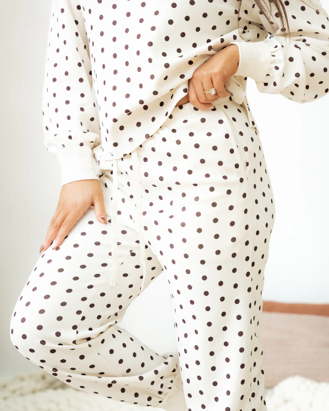 Liliana Polka Dot Print Pullover Drawstring Jogger Pants Pajama Set - Image 7