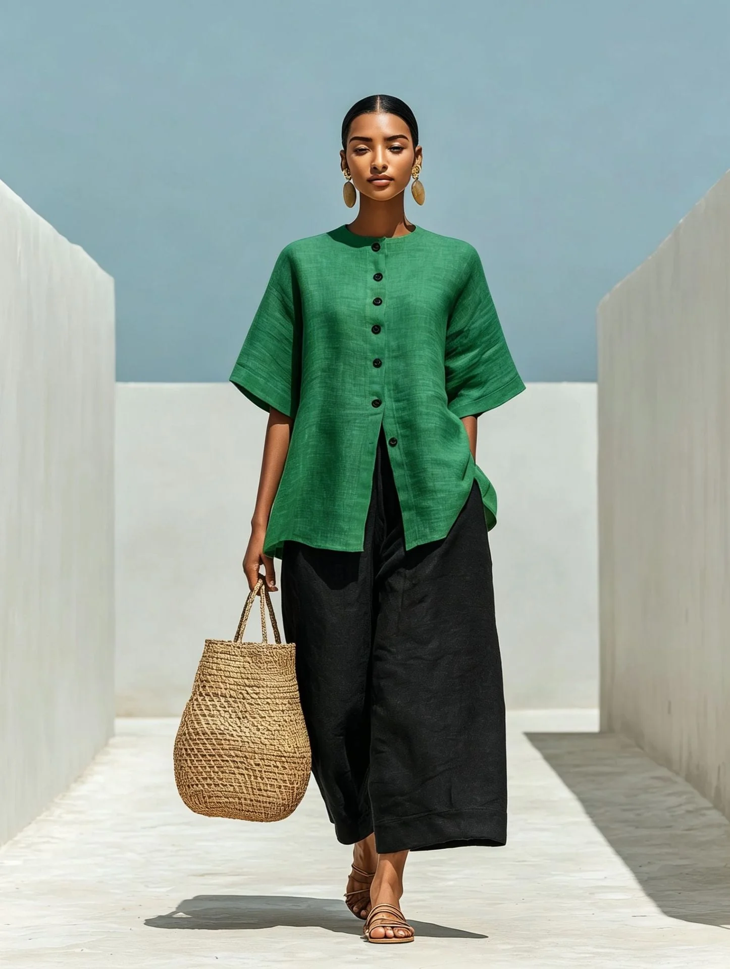 Linen Blend Cardigan Top & Cropped Wide-Leg Pants Set – 5 Colors S–3XL - Image 4