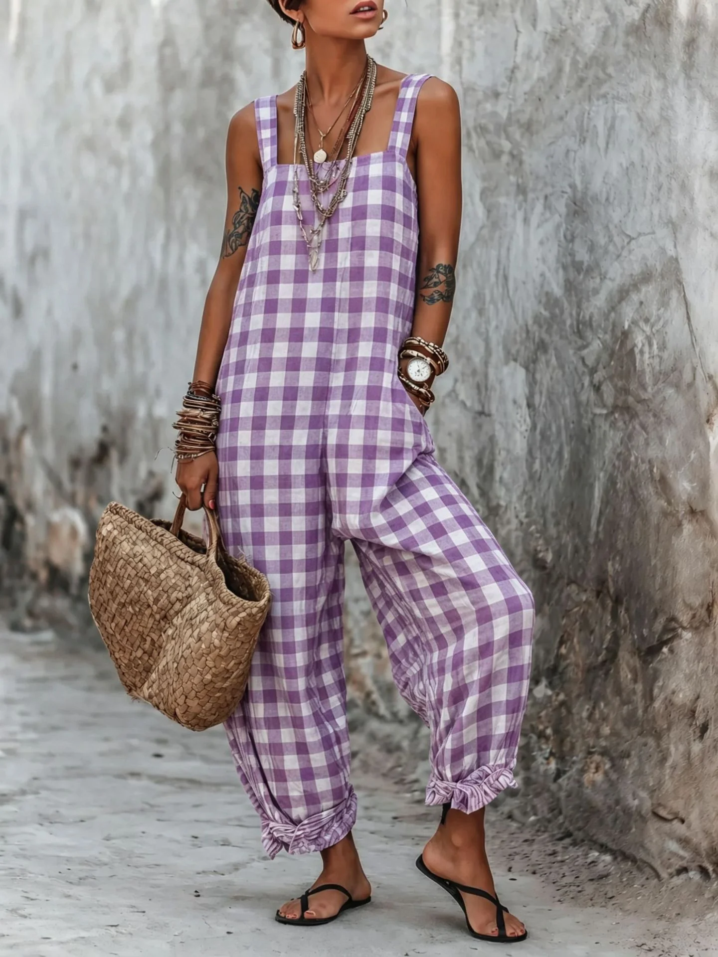 Linen Blend Sleeveless High-Waist Wide-Leg Overalls Jumpsuit – 5 Colors S–3XL - Image 2
