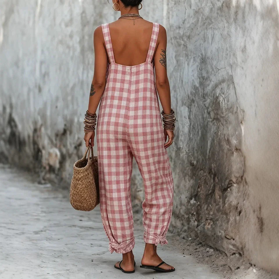 Linen Blend Sleeveless High-Waist Wide-Leg Overalls Jumpsuit – 5 Colors S–3XL - Image 3