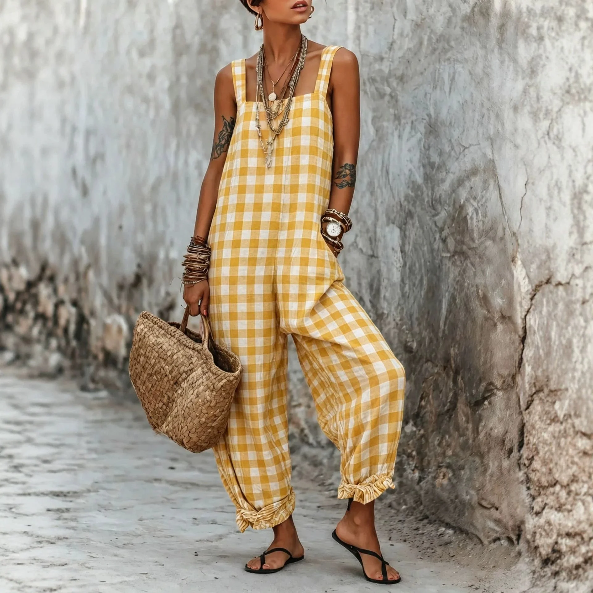 Linen Blend Sleeveless High-Waist Wide-Leg Overalls Jumpsuit – 5 Colors S–3XL - Image 6