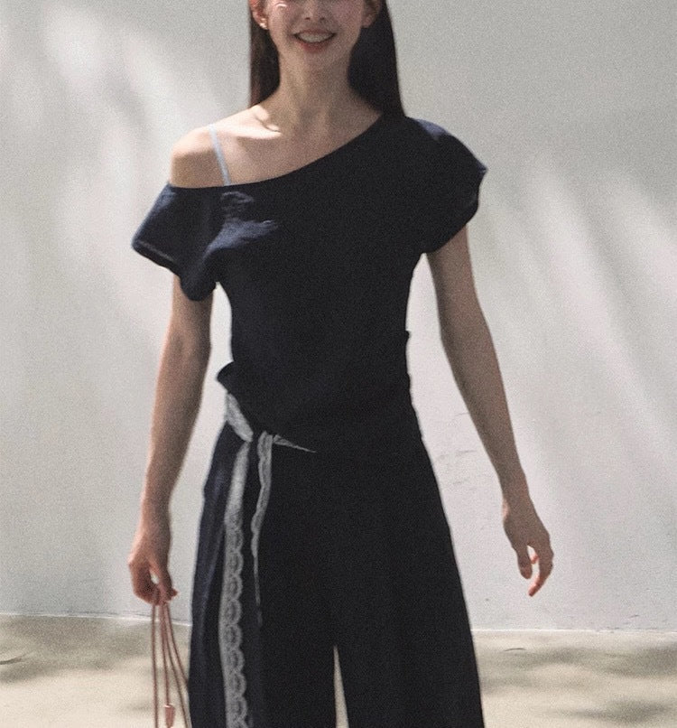 Linen Off-Shoulder Asymmetric Casual Set – 2 Colors, S–L - Image 7