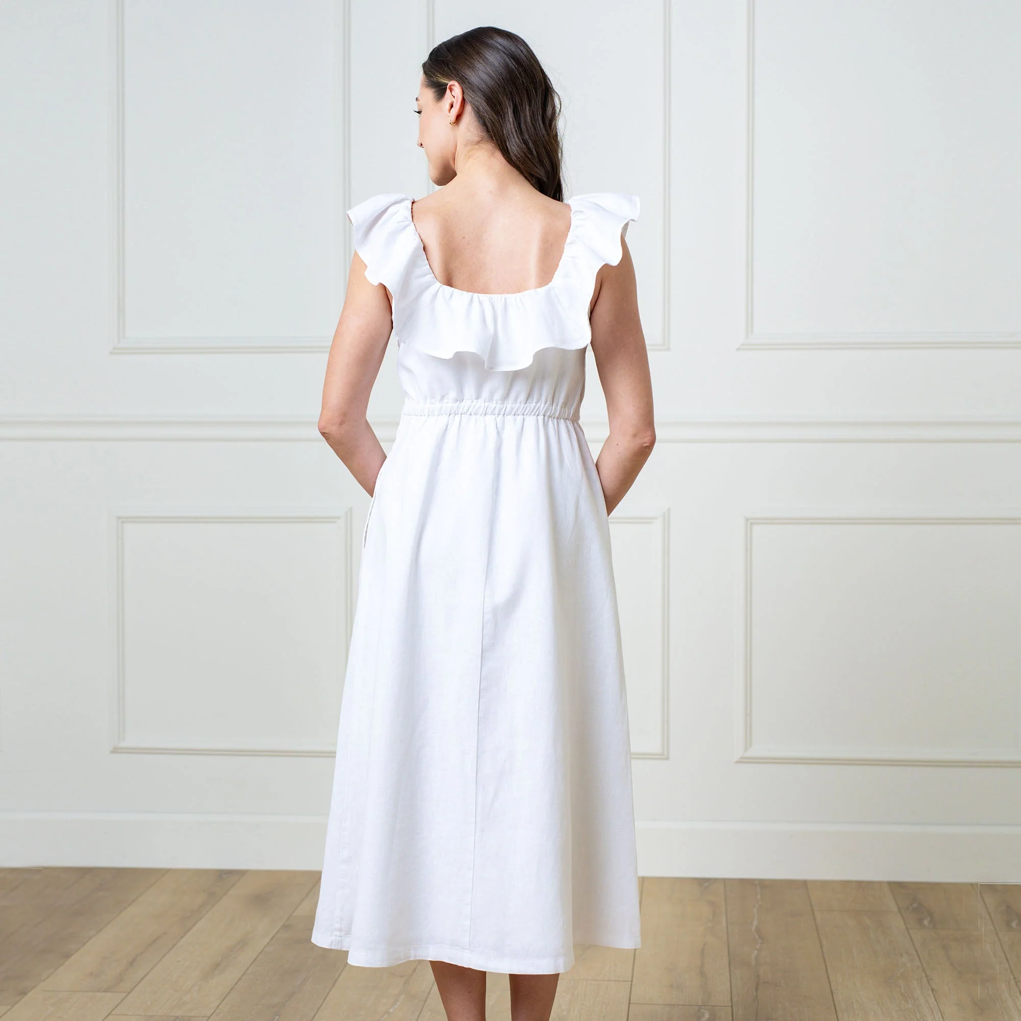 Linen Ruffle Collar Dress - Image 4