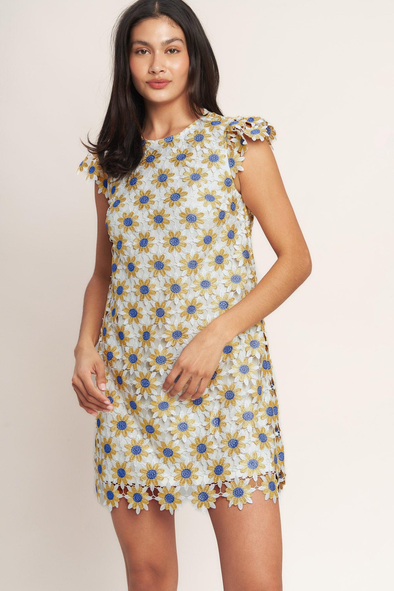 Little Ray of Joy Woven Lace Mini Shift Dress - Image 3