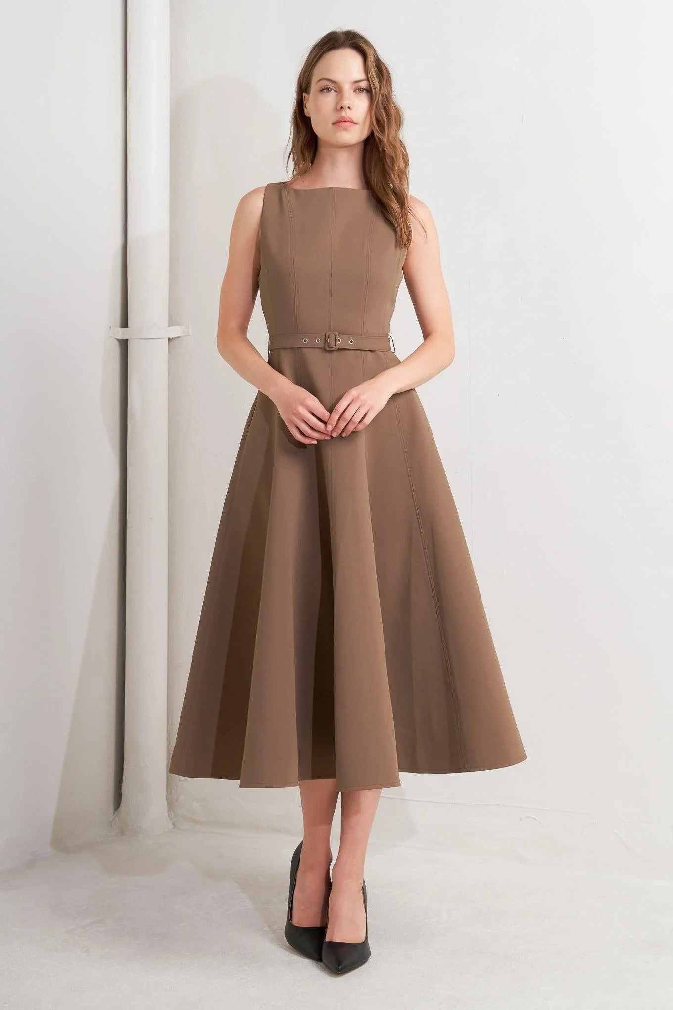 Living the Dream Brown Woven Midi Dress - Image 7