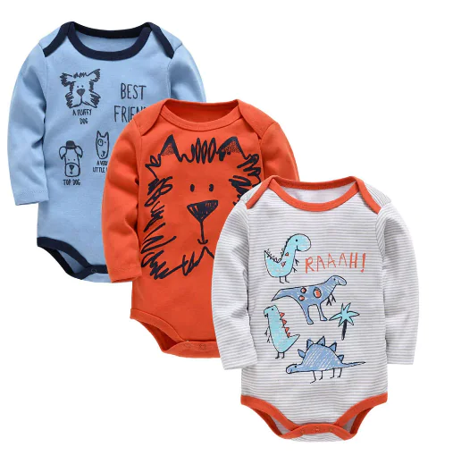 Long Sleeve Cotton Baby Bodysuit 3-Piece Set (1 Piece) - Image 4