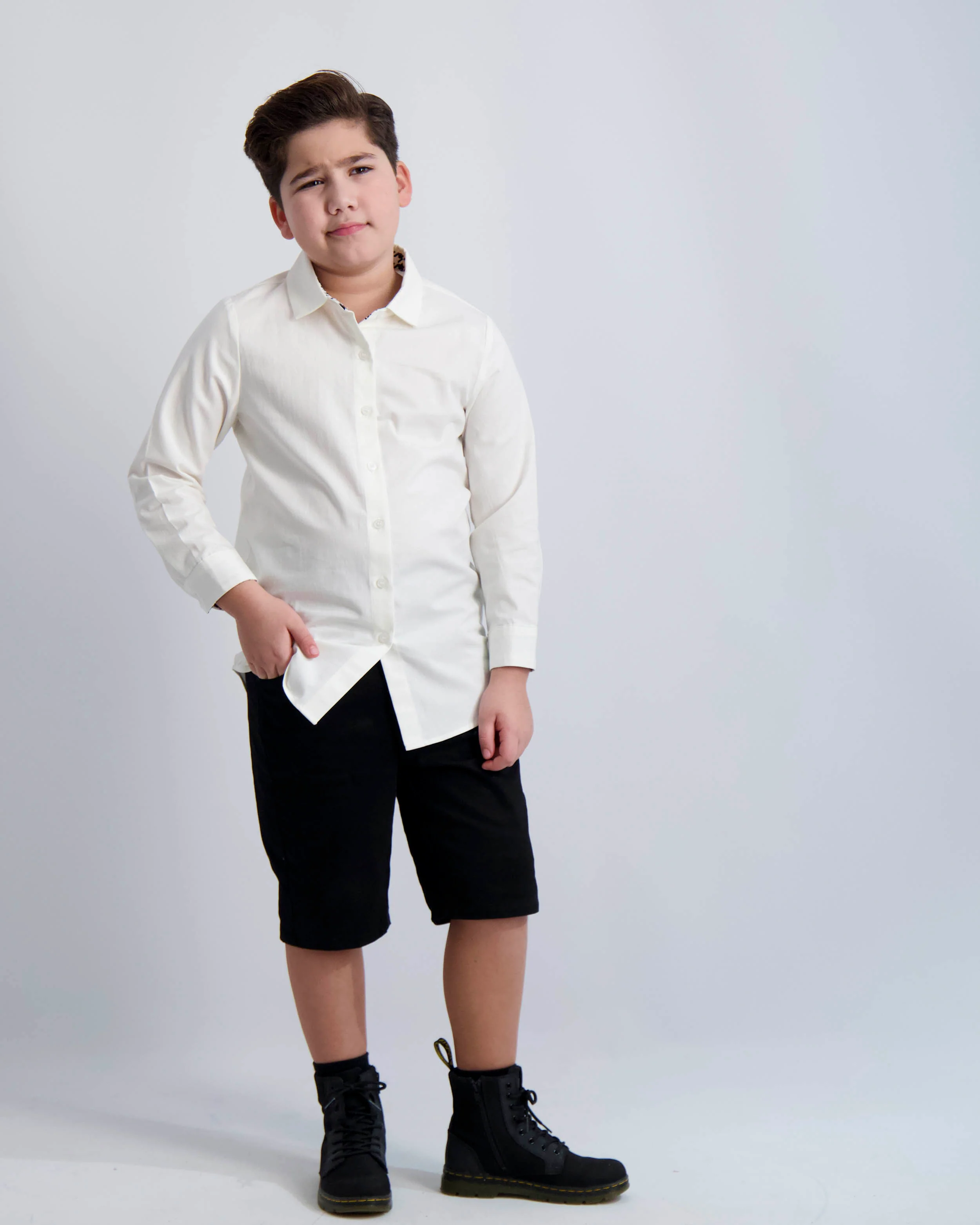 Long Sleeve Dress Shirt with Houndstooth Contrast - Image 2