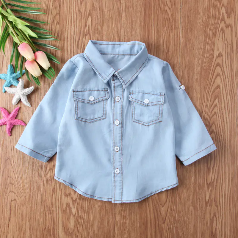Long Sleeve Lapel Denim Shirts for Boys - Image 4