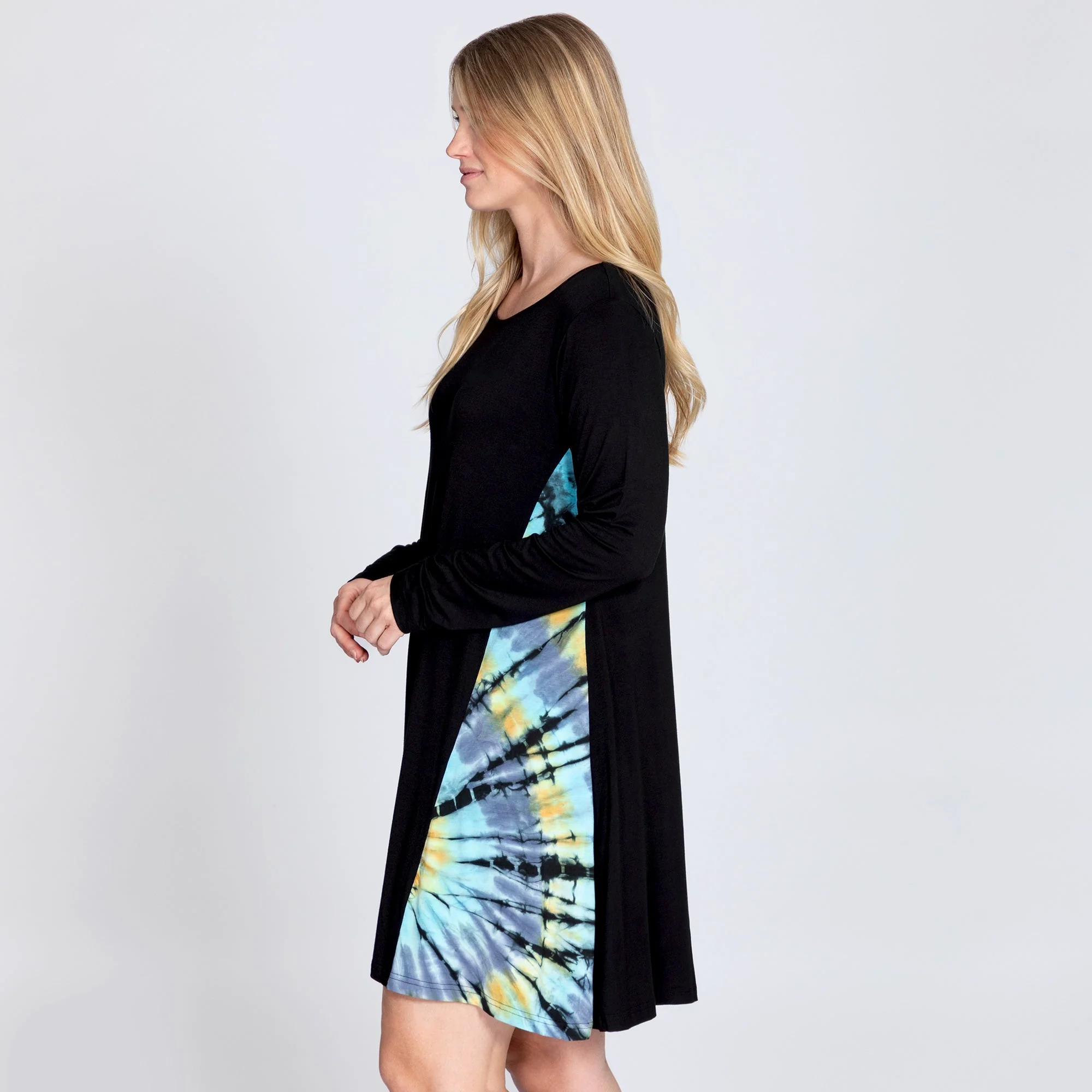 Long Sleeve Tie-Dye Side Panel Dress - Image 3