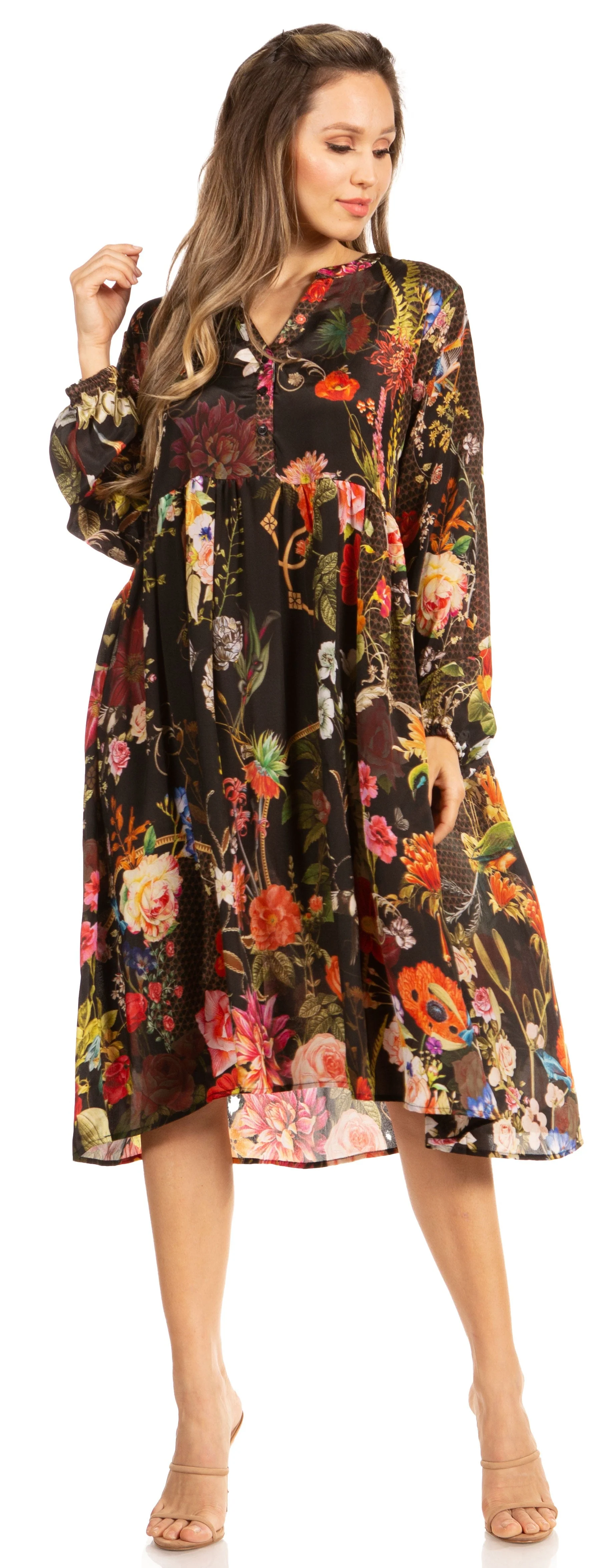 Look Chic in Sakkas Jules Women's Long Sleeve Floral Midi Dress - Image 11