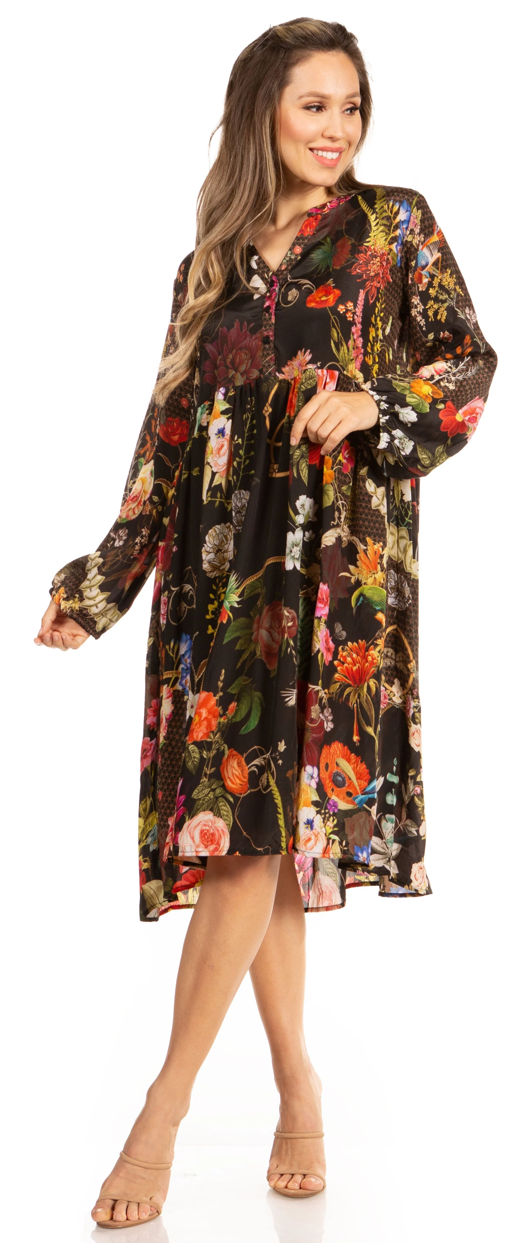 Look Chic in Sakkas Jules Women's Long Sleeve Floral Midi Dress - Image 14