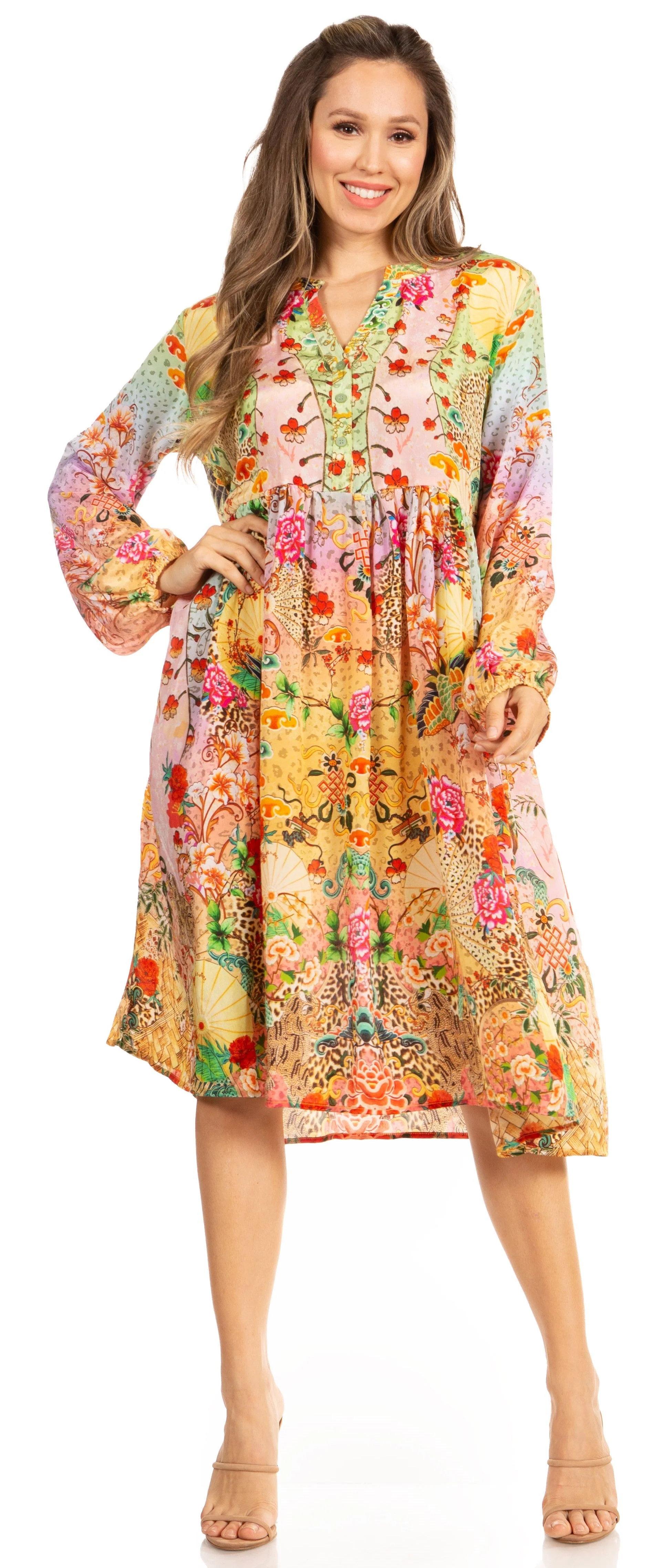 Look Chic in Sakkas Jules Women's Long Sleeve Floral Midi Dress - Image 5
