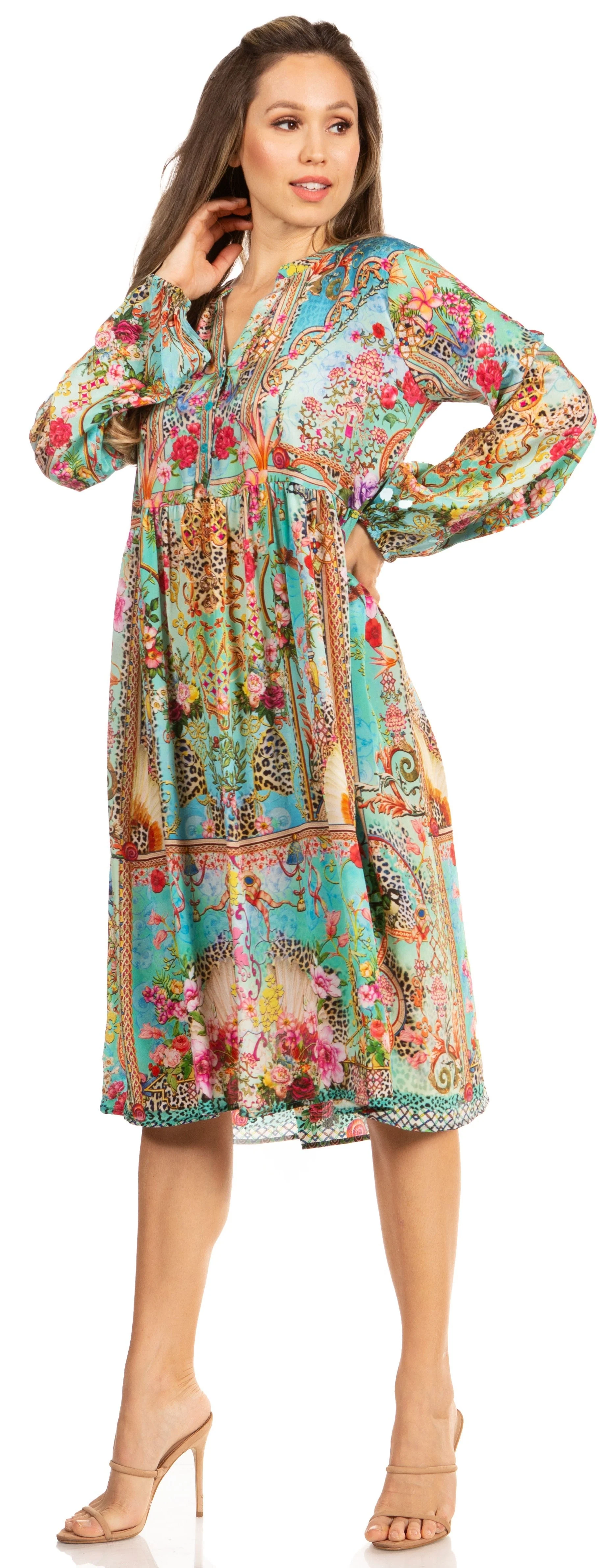 Look Chic in Sakkas Jules Women's Long Sleeve Floral Midi Dress - Image 6