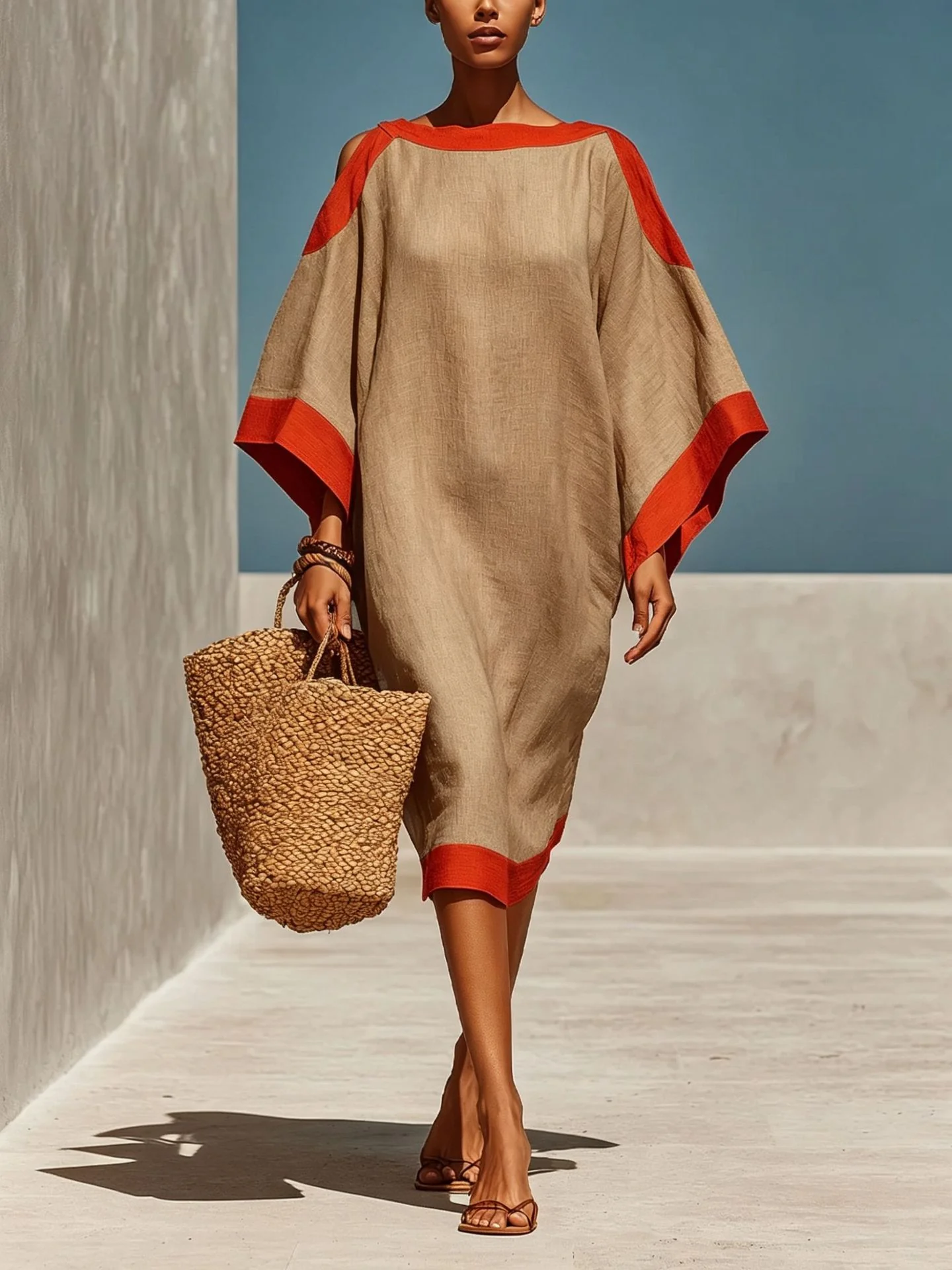 Loose-Fit Three-Quarter Sleeve Mid-Length Dress – 4 Colors S–3XL - Image 3