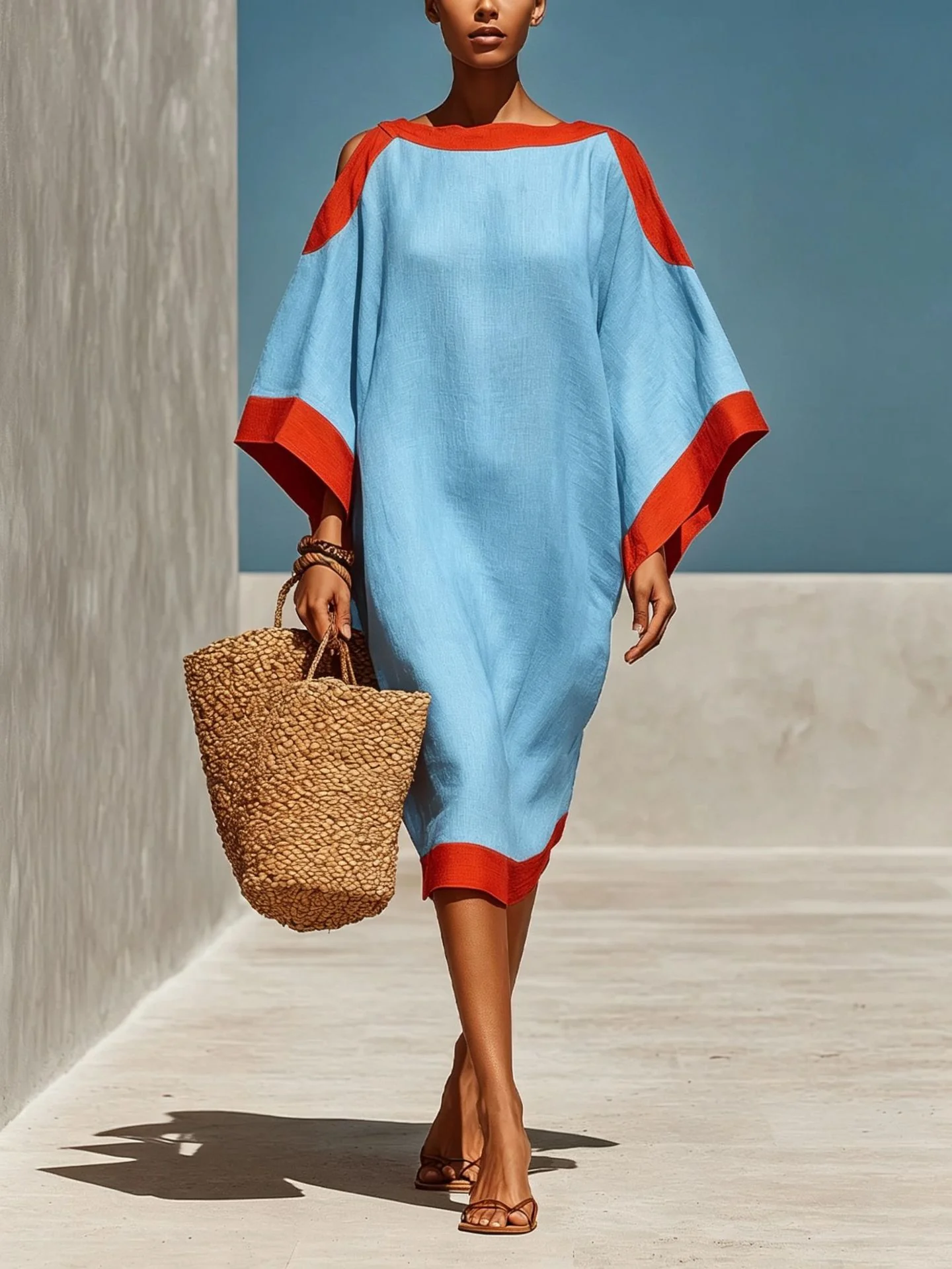 Loose-Fit Three-Quarter Sleeve Mid-Length Dress – 4 Colors S–3XL - Image 4