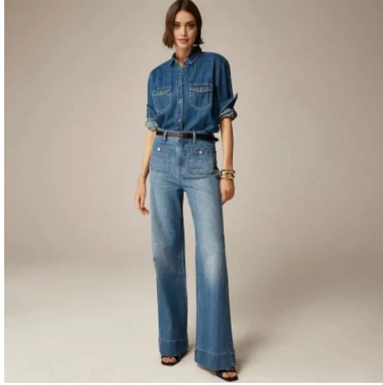 Loose Leisure Washed-out Button Slightly Flared Jeans - Image 18