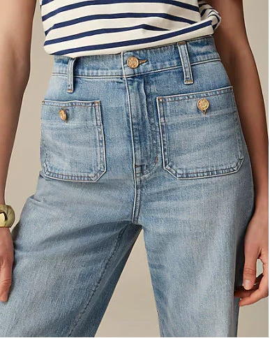 Loose Leisure Washed-out Button Slightly Flared Jeans - Image 6