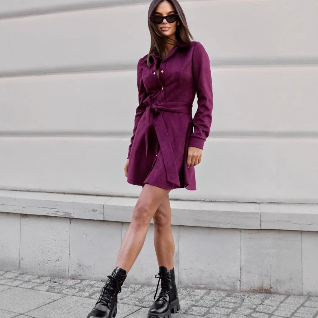 Loose Linen Lace-Up Long-Sleeve Mini Dress – 3 Colors, S–2XL - Image 2