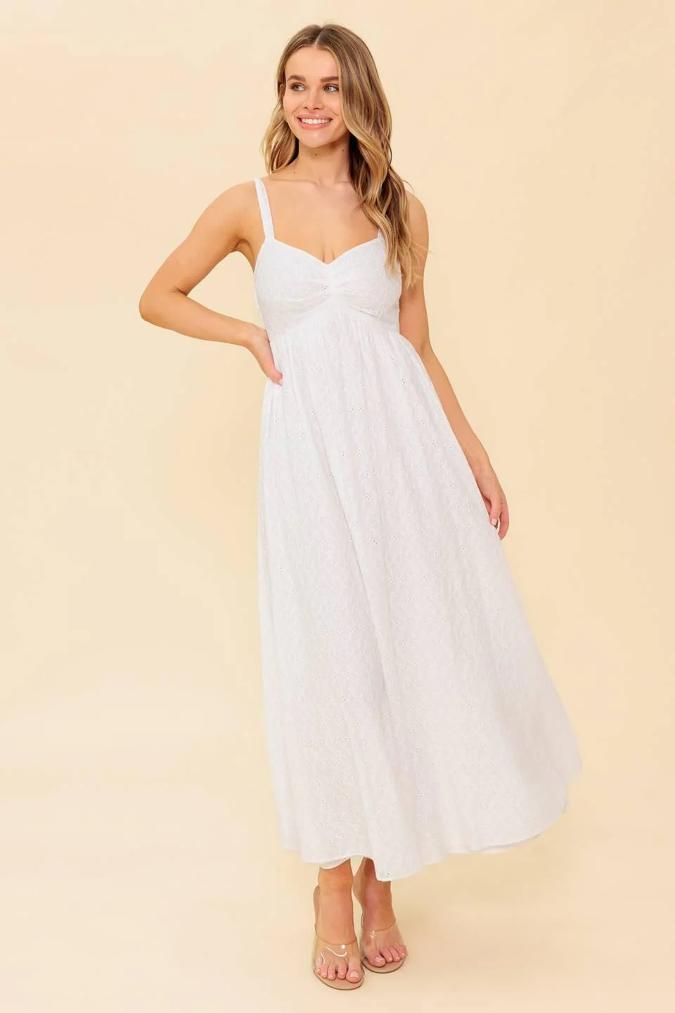 Love of Mine Ivory Eyelet Midi Dress - Image 5