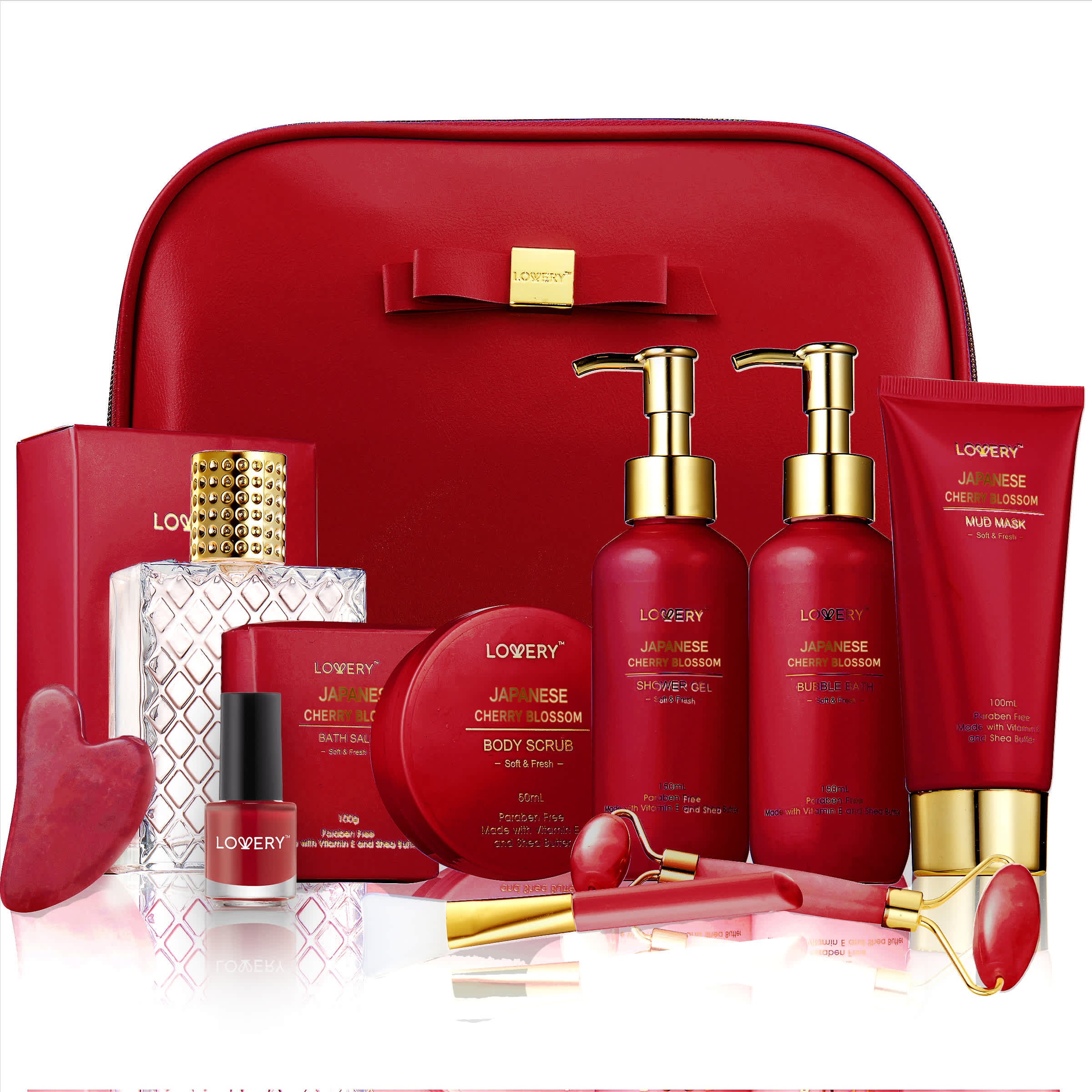 Lovery Luxury Japanese Cherry Blossom Bath and Body Beauty Kit with Leather Bag