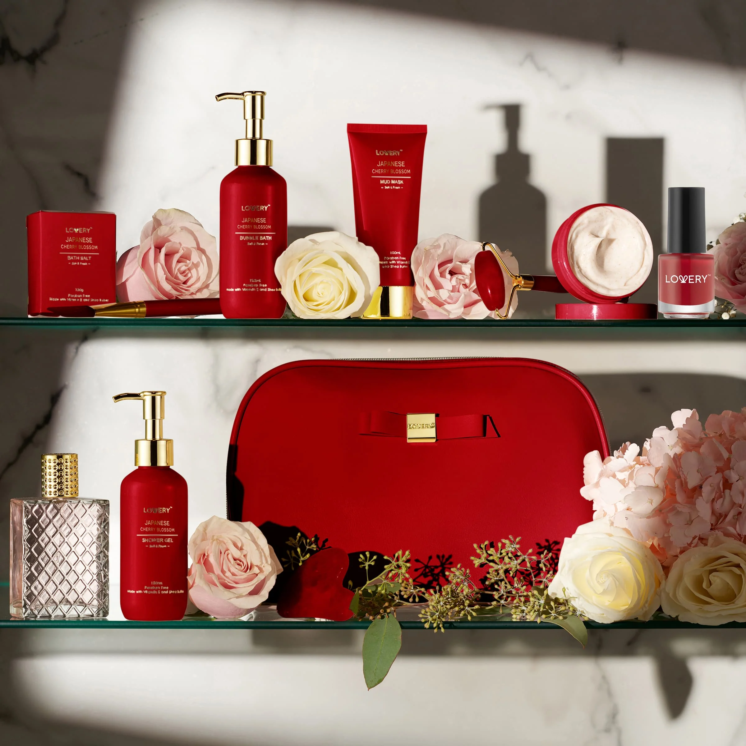 Lovery Luxury Japanese Cherry Blossom Bath and Body Beauty Kit with Leather Bag - Image 3