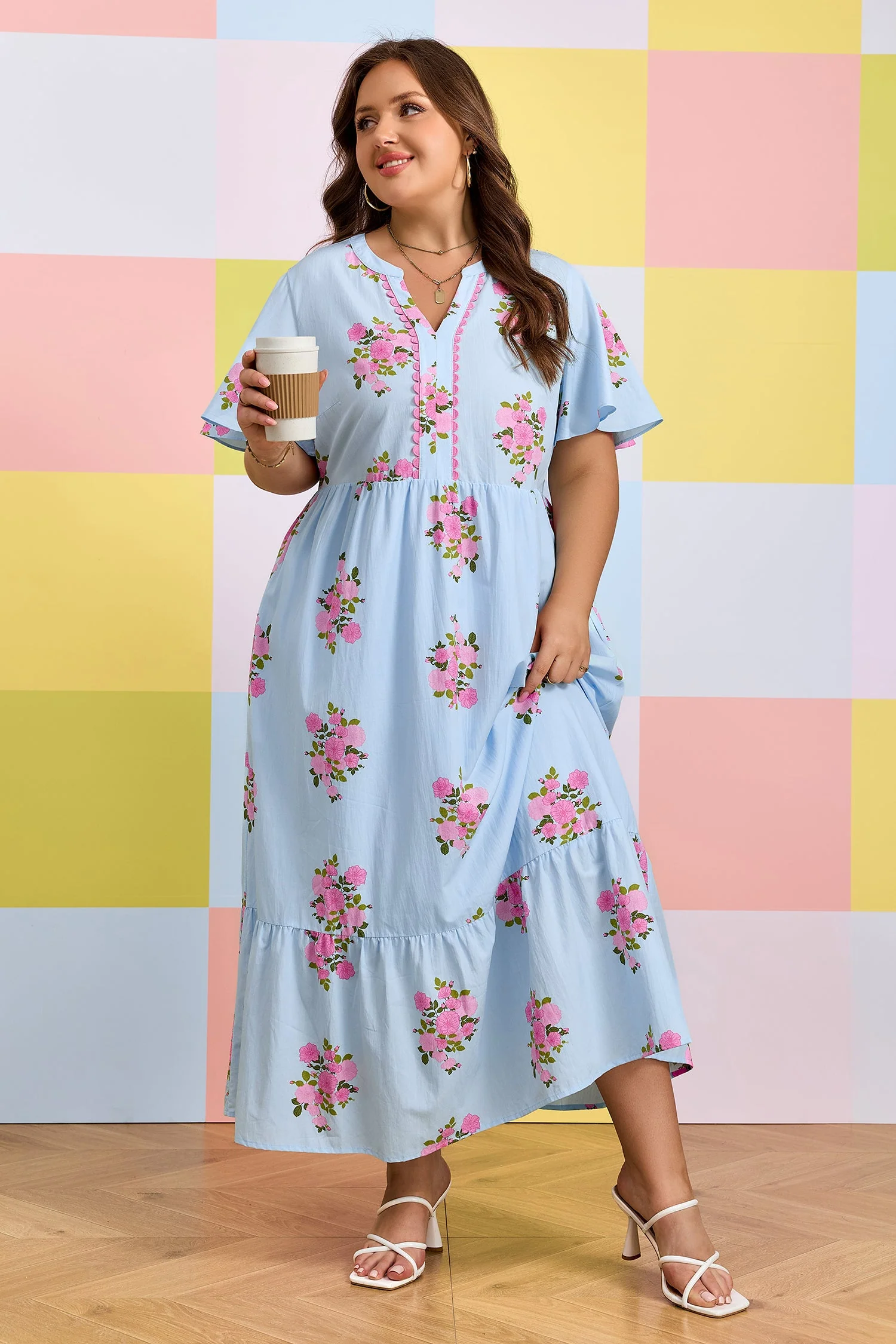 Threaded Pear Lucy Print Scalloped Trim Plus Dress - Image 3