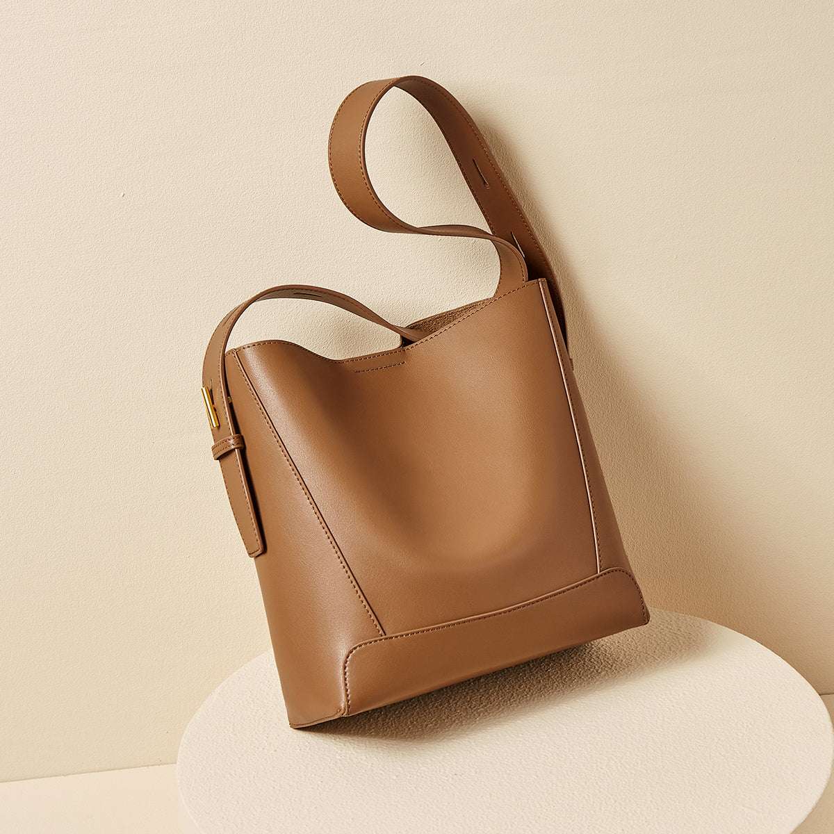 Luxe Genuine Leather Bucket Tote Shoulder Bag - Image 23