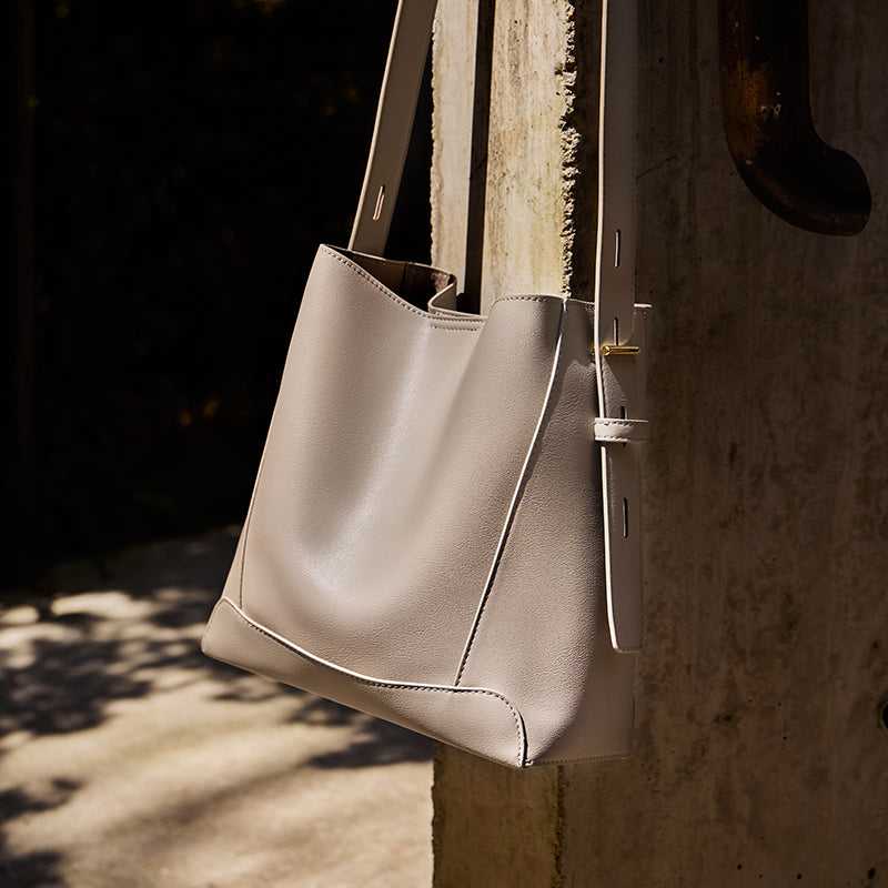 Luxe Genuine Leather Bucket Tote Shoulder Bag - Image 45