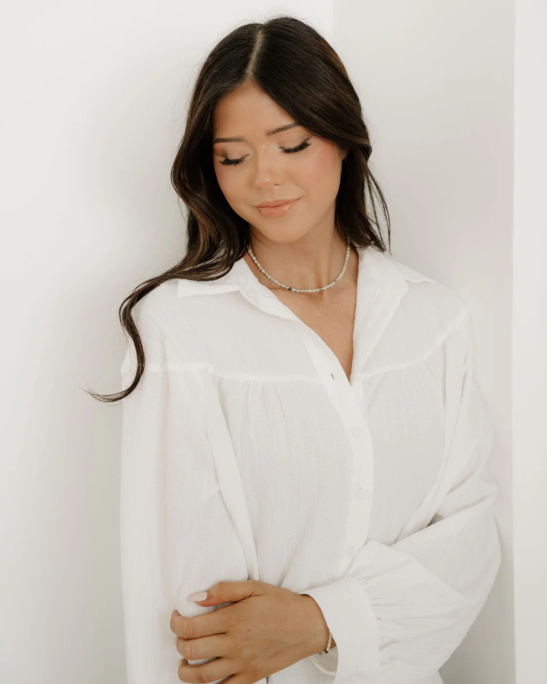 Mabel Crinkled Texture Lantern Sleeve Button Down Loose Shirt - Image 7