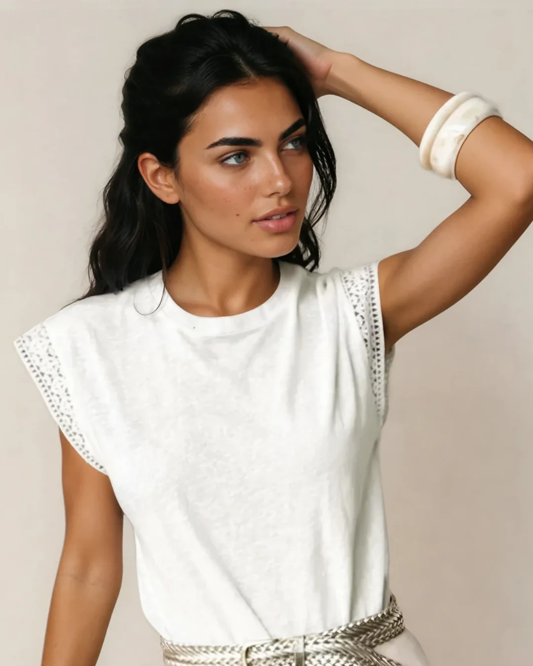 Maisy Lace Cap Sleeve Round Neck Top - Image 7