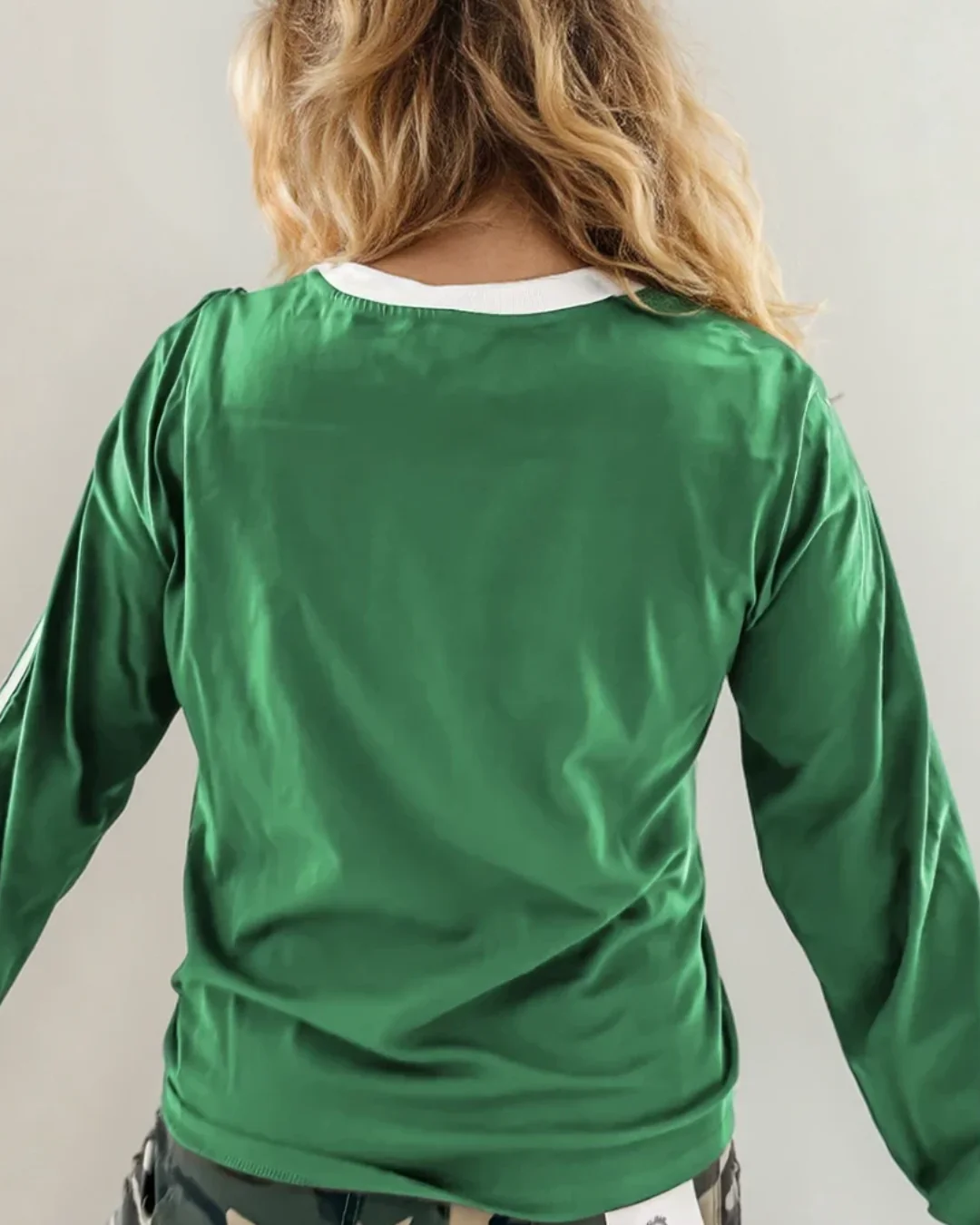 Malani Varsity Striped Crew Neck Long Sleeve Top - Green - Image 3