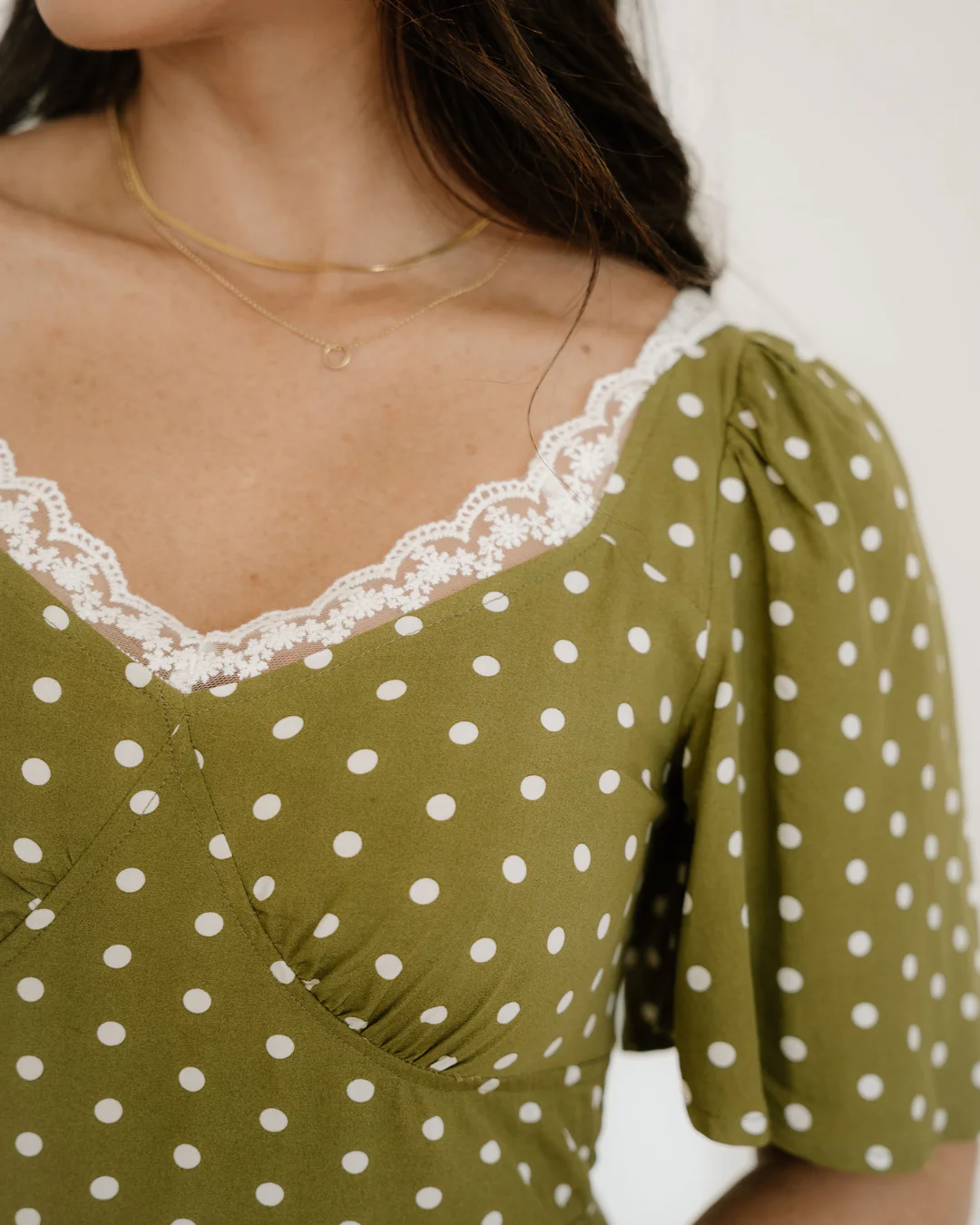 Maleah Polka Dot Print Lacy Neckline Smocked High Waist Maxi Dress - Image 6
