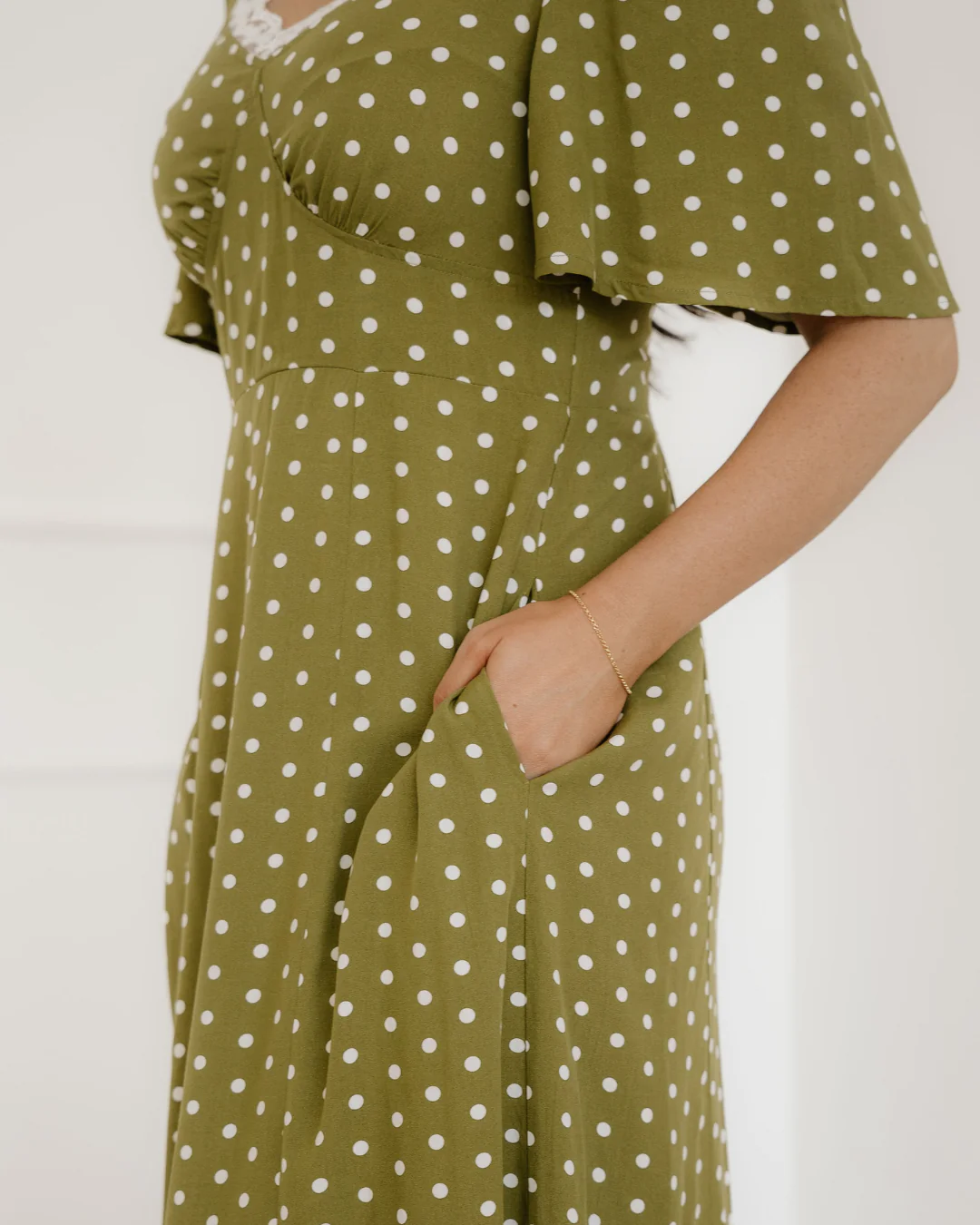 Maleah Polka Dot Print Lacy Neckline Smocked High Waist Maxi Dress - Image 8
