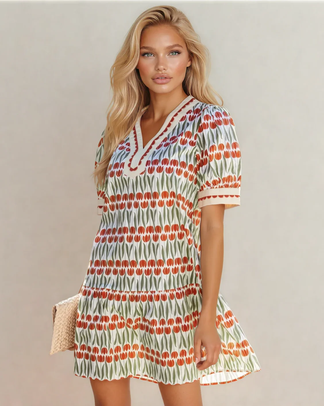 Malia Tulip Floral Print Cotton Puff Short Sleeve Mini Dress - Image 2