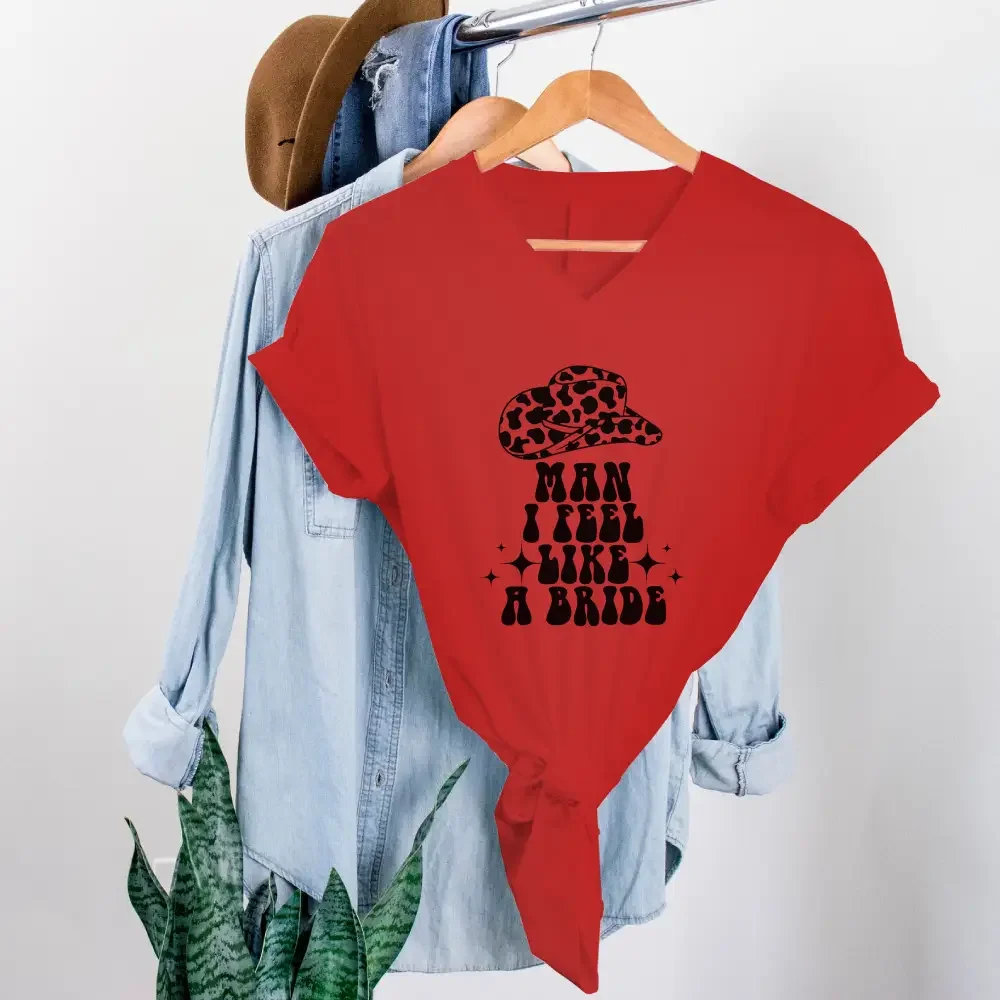 🍾 Man I Feel Like a Bride Bachelorette Party Matching V-Neck T-Shirts 💍 - Image 14