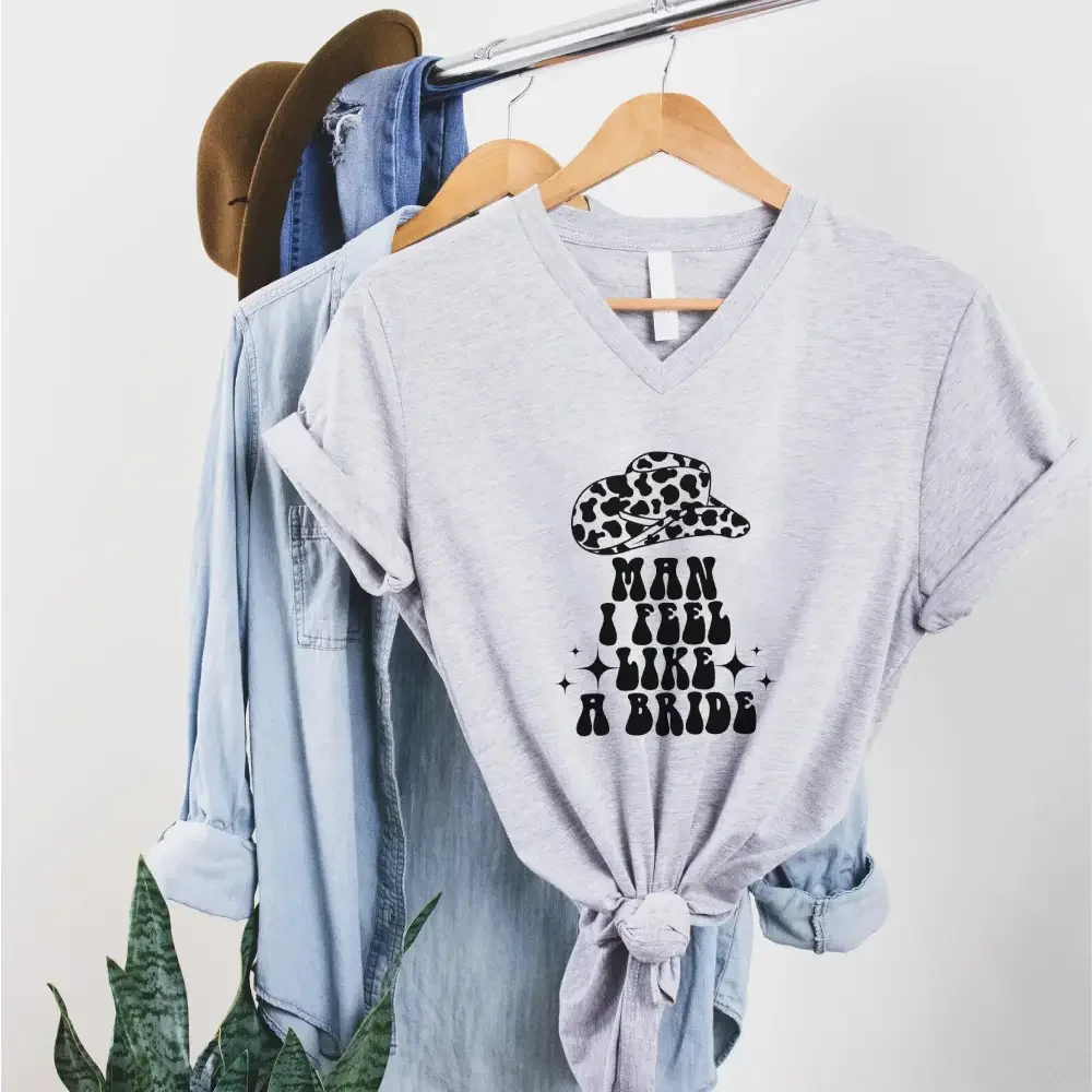 🍾 Man I Feel Like a Bride Bachelorette Party Matching V-Neck T-Shirts 💍 - Image 18