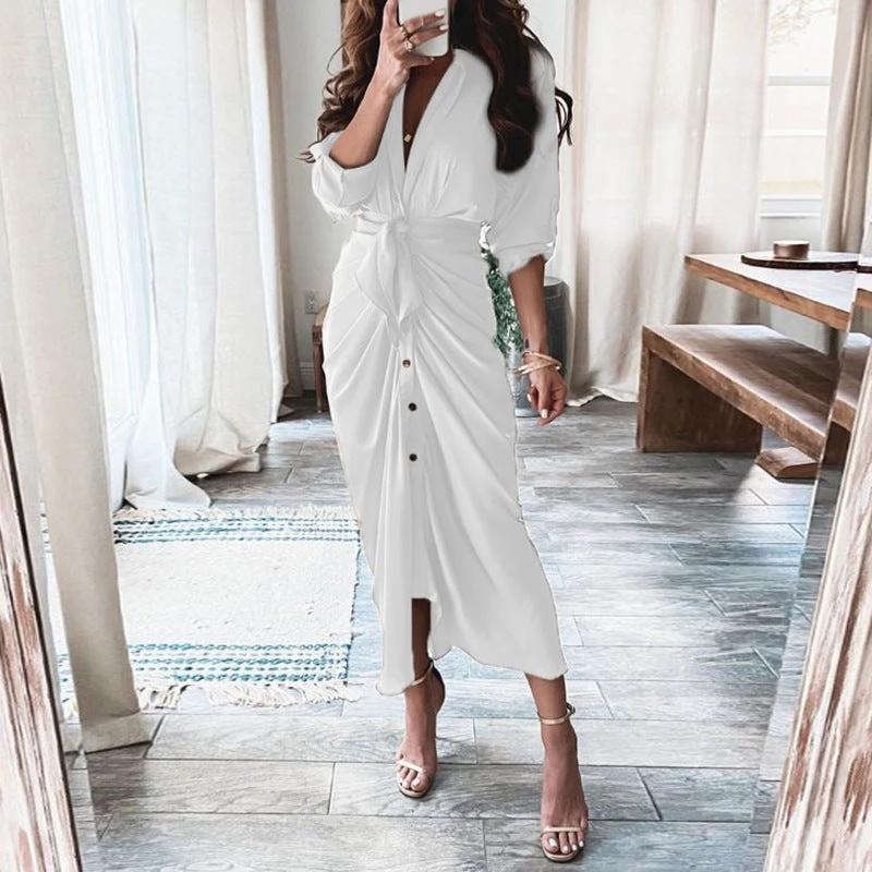 Mandotos European And American Print Long Sleeve Laceup Button Front Shirt Dress - Image 4
