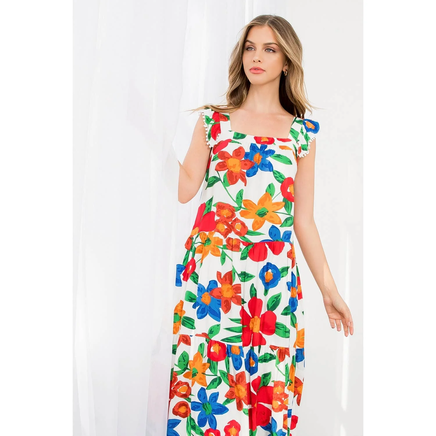 Marlow-Floral Print Tiered Midi Dress - Image 10