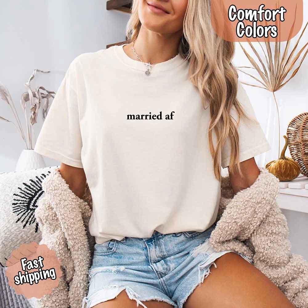 Married AF Comfort Colors T-Shirt, Just Married Couple Tee - Image 10