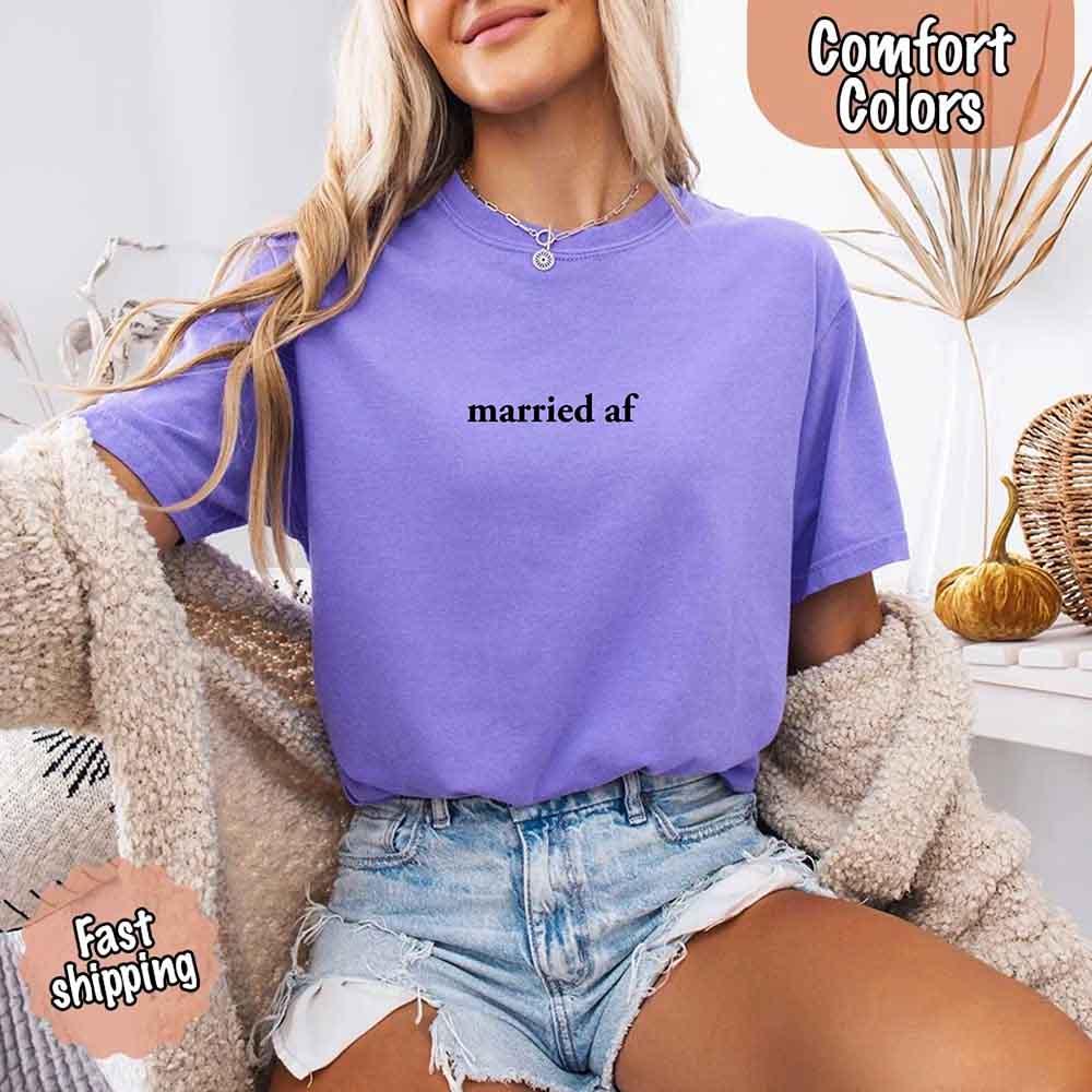 Married AF Comfort Colors T-Shirt, Just Married Couple Tee - Image 14