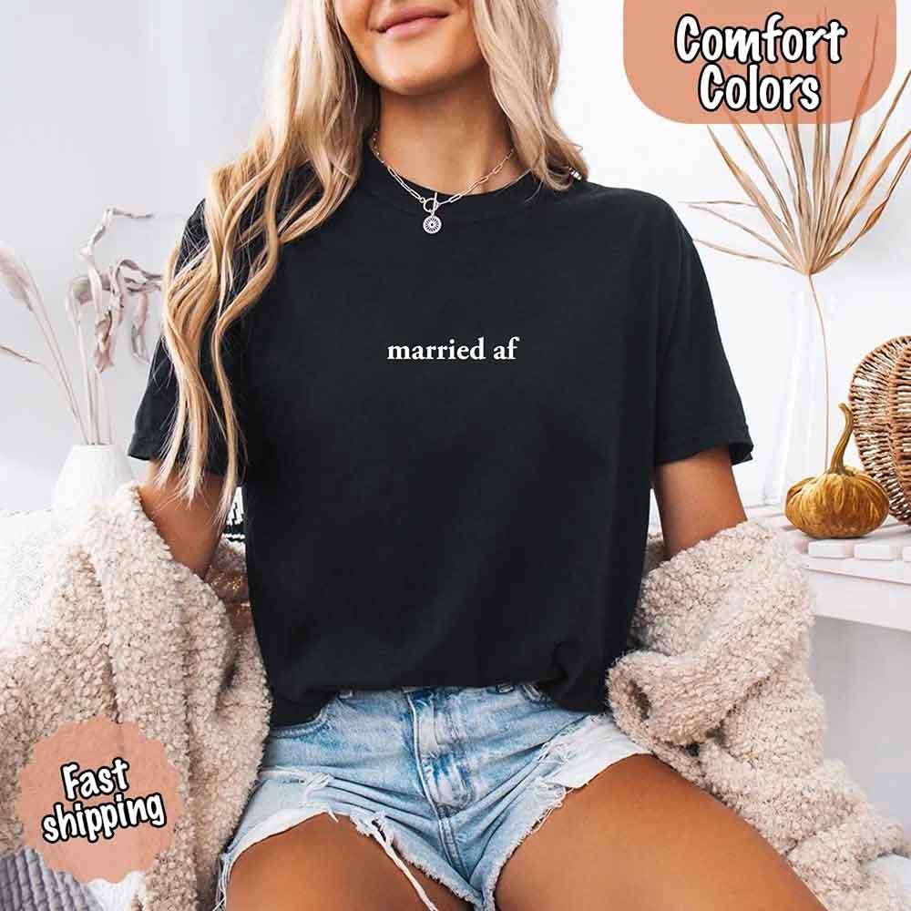 Married AF Comfort Colors T-Shirt, Just Married Couple Tee - Image 24