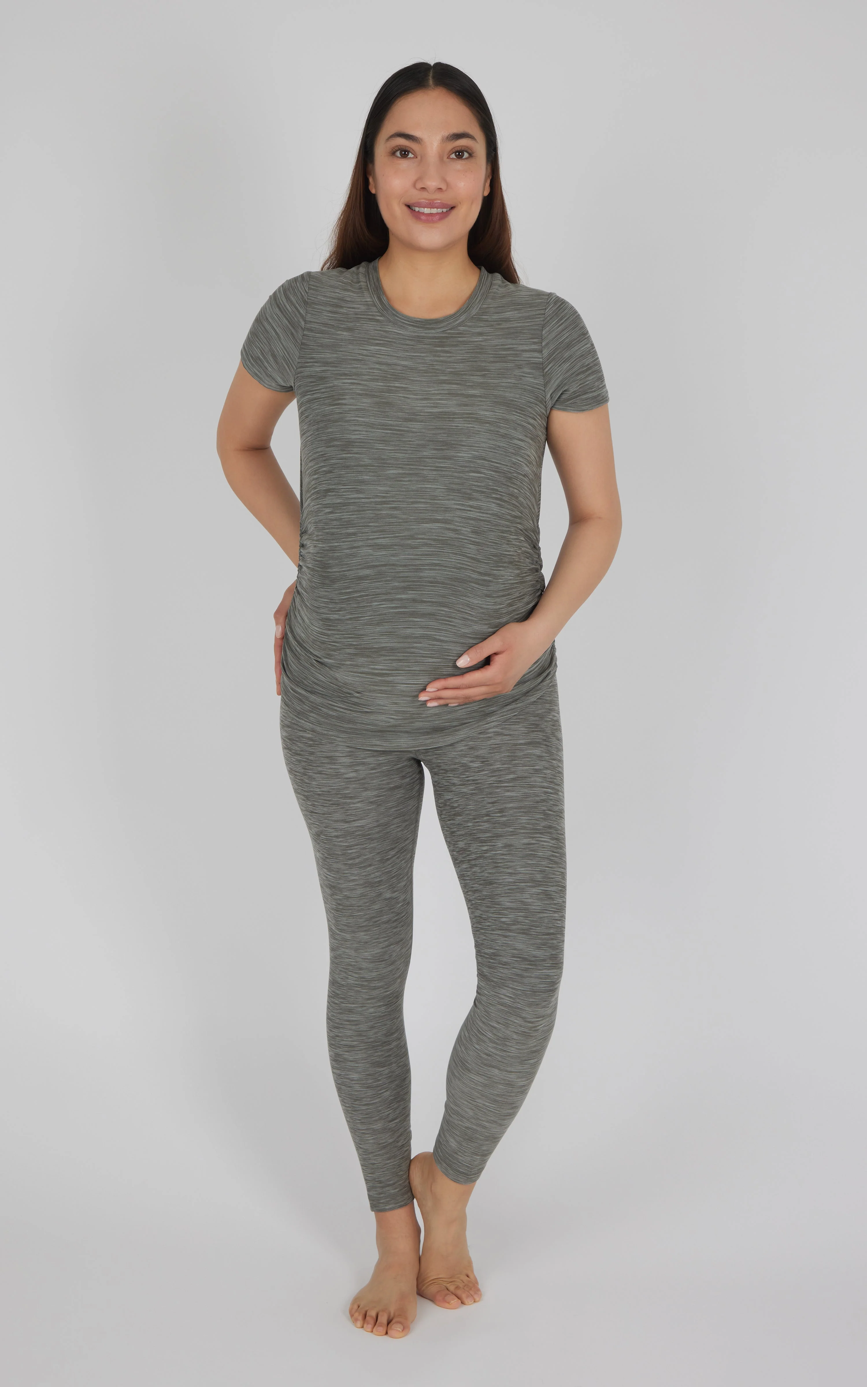 Maternity Heathered Short Sleeve Crew Neck Top - Image 12