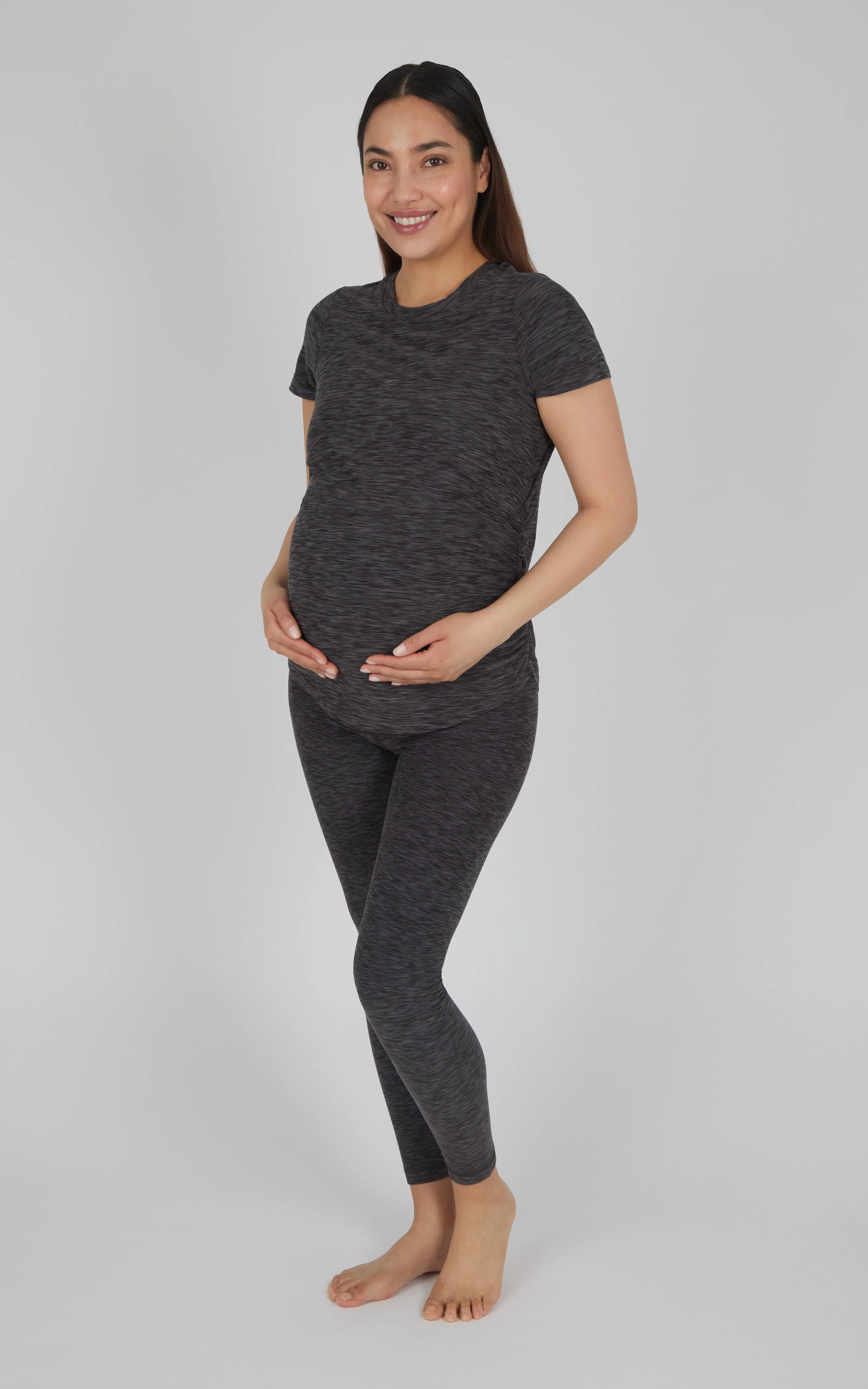 Maternity Heathered Short Sleeve Crew Neck Top - Image 6