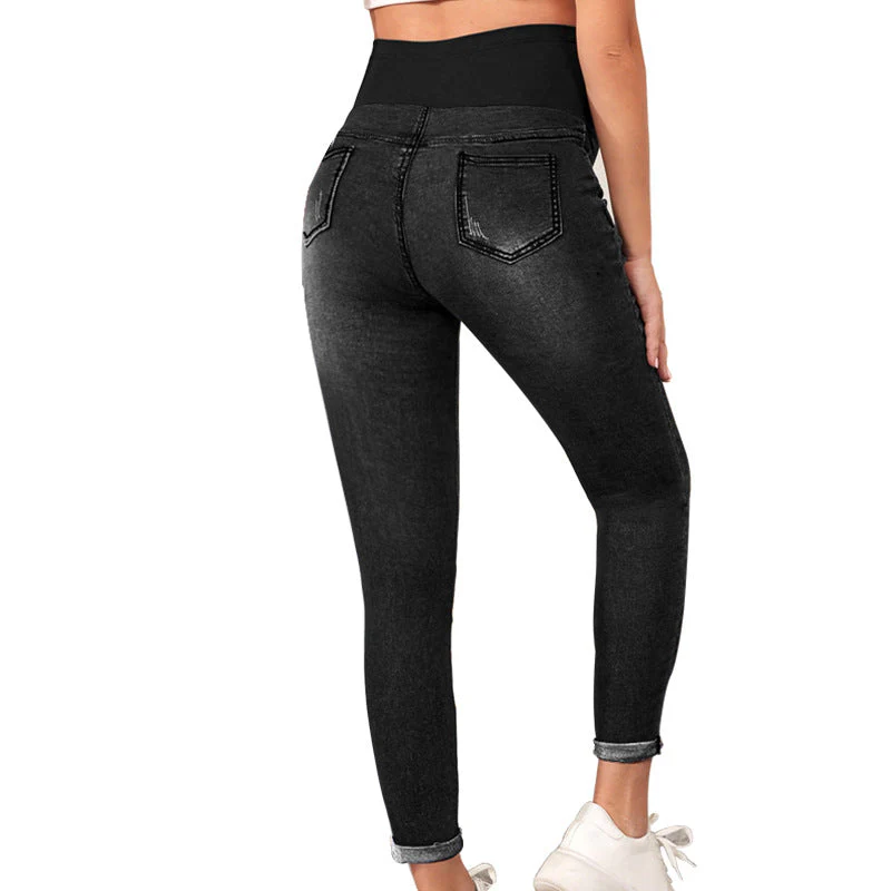 Maternity Jeans High Waist Belly Support Hip Lifting Stretch - Image 2