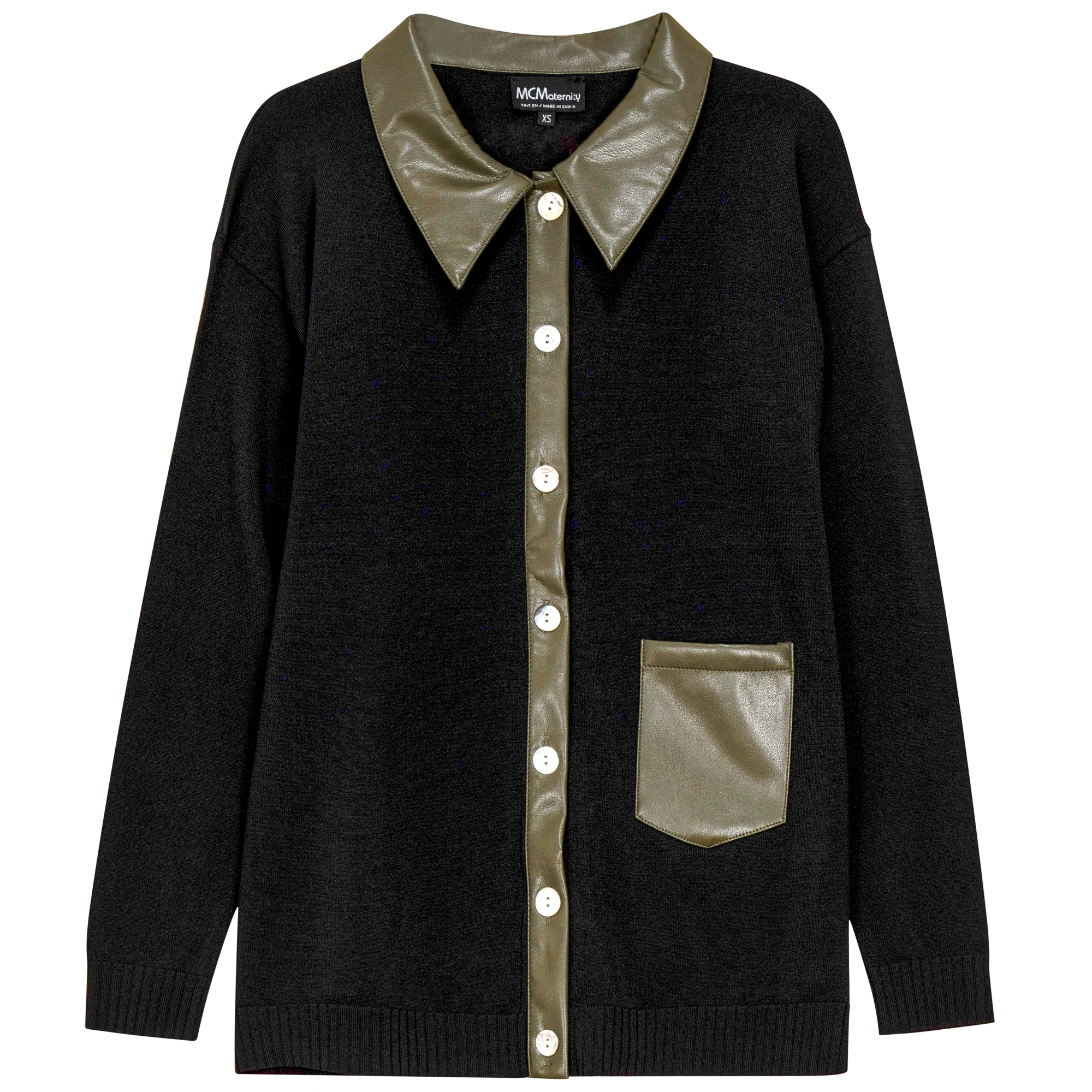 Maternity Knit Leather Combo Cardigan - Image 2