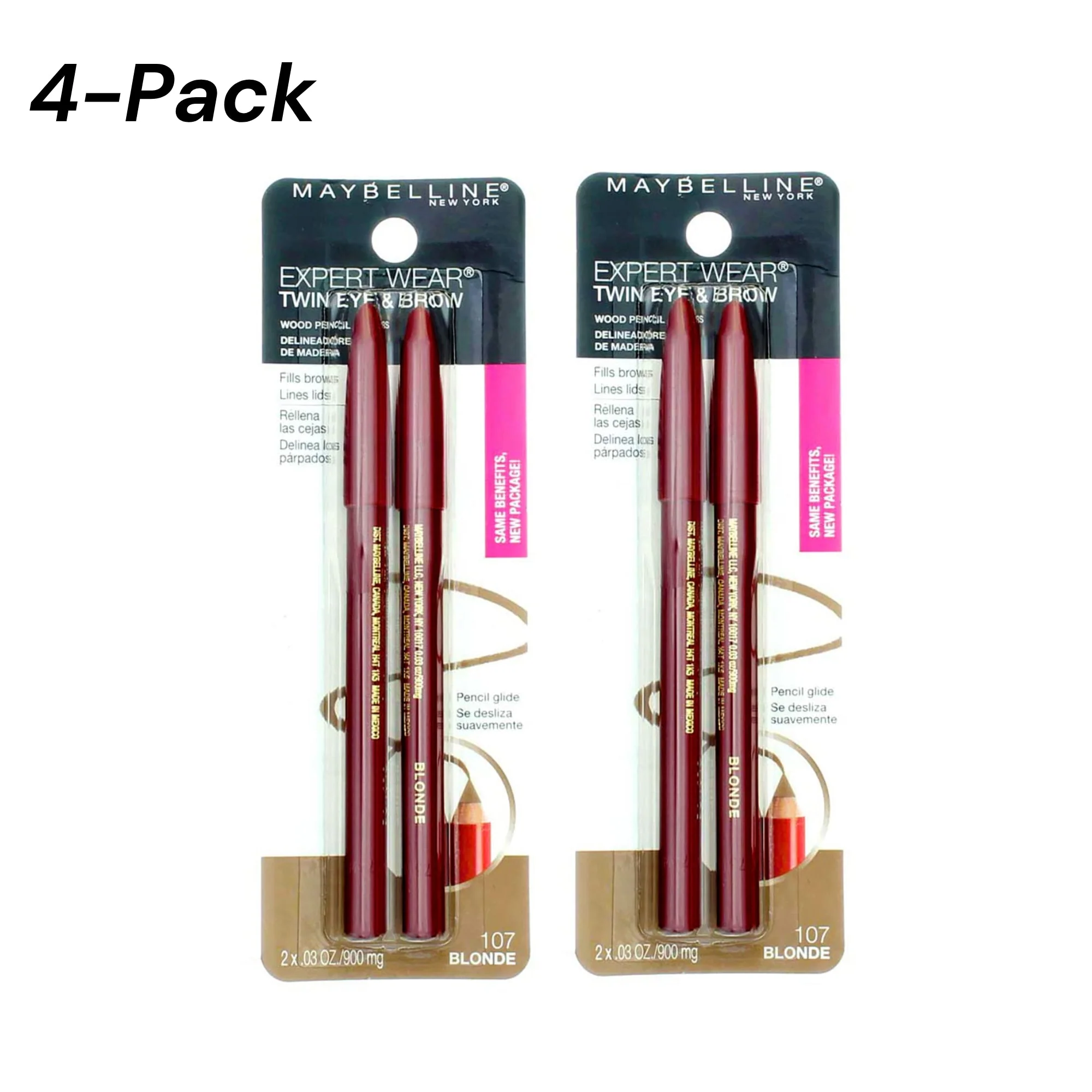 Maybelline Expert Eyes Brow And Eye Pencil, Blonde [107], 0.03 oz (Pack of 4)