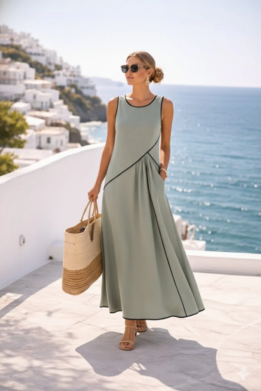 Mediterranean Contrast Color Vacation Dress – 7 Colors, S–3XL - Image 10